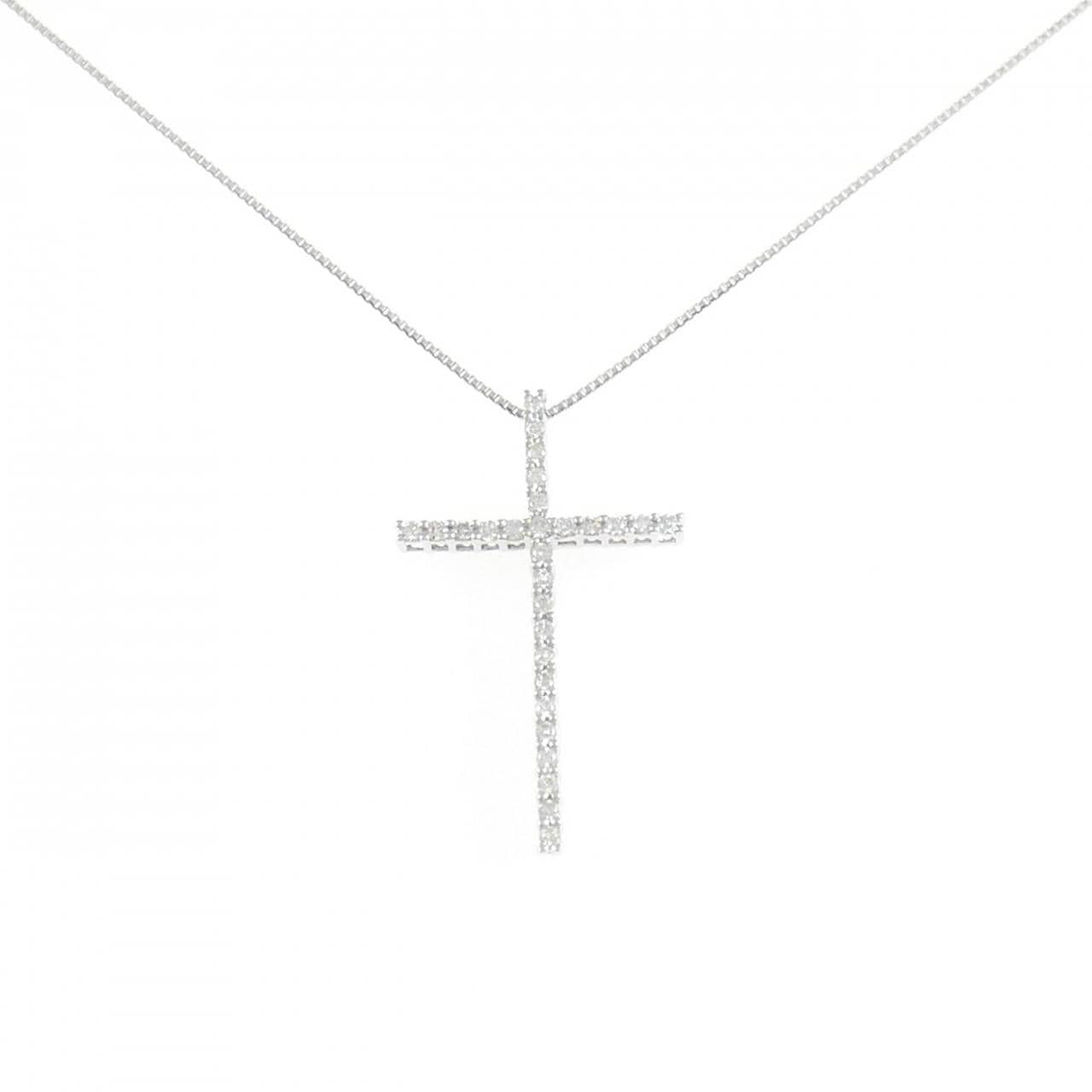 K18WG クロス ダイヤモンド ネックレス 0.20CT