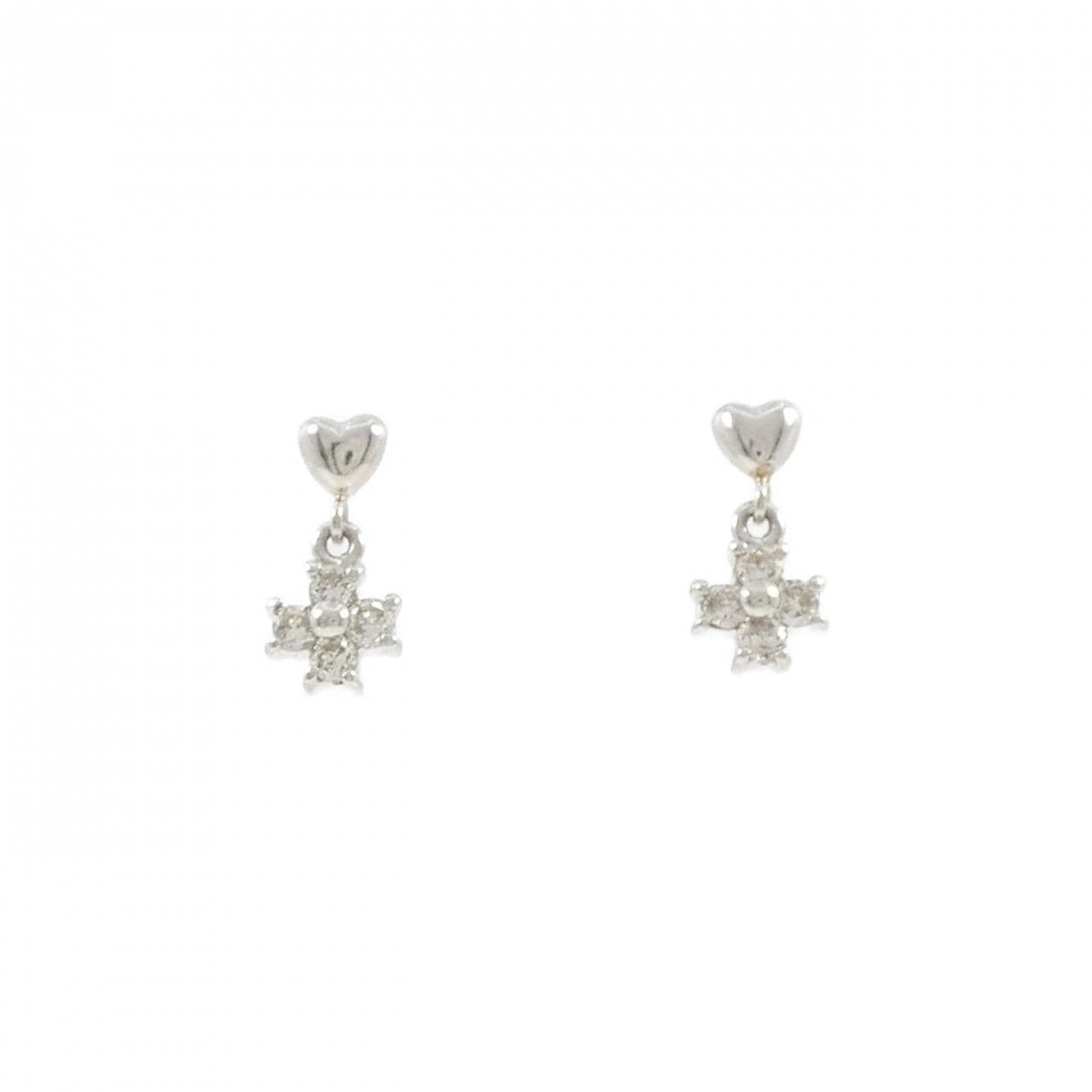 PT/PT900 クロス×ハート ダイヤモンド ピアス 0.16CT