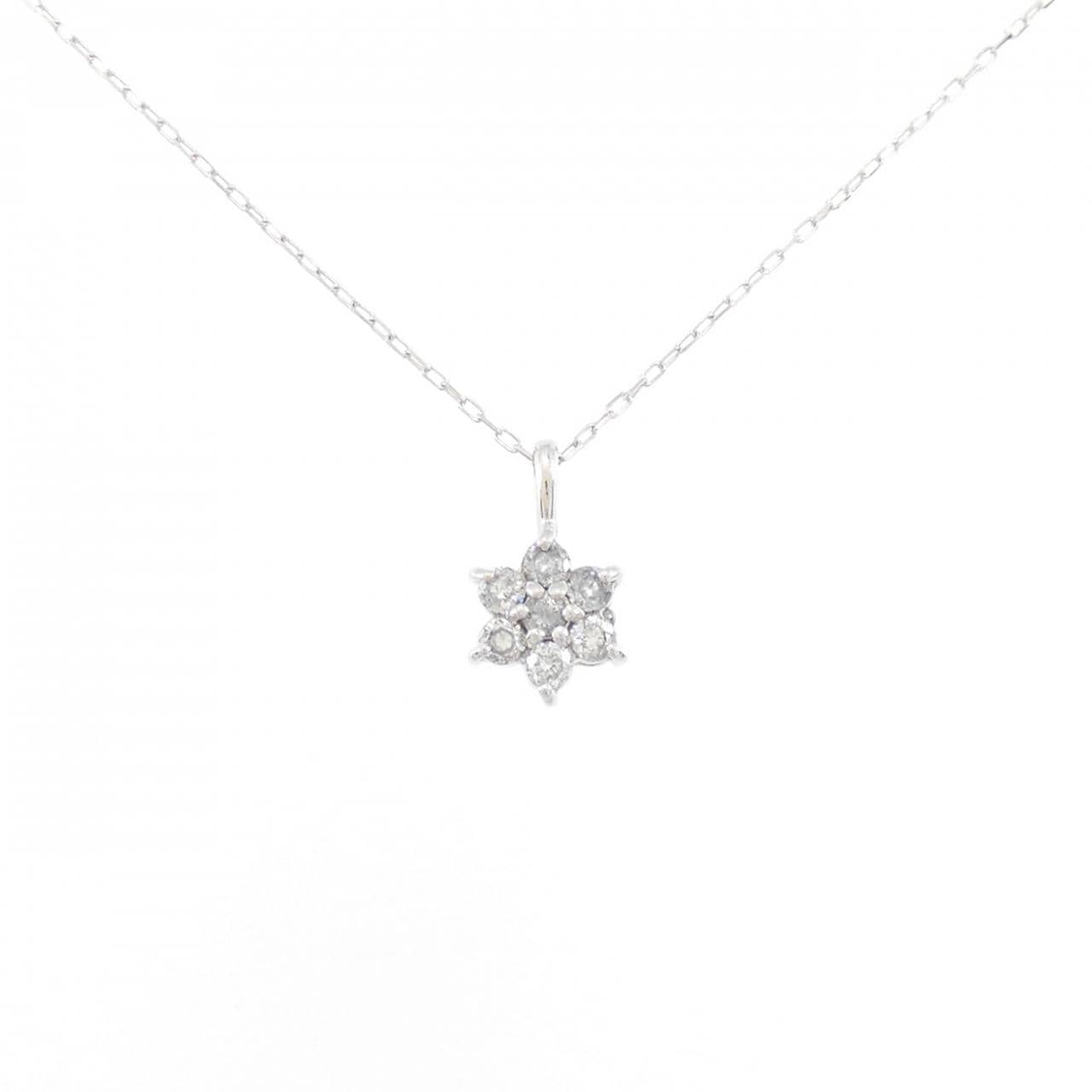 K18WG フラワー ダイヤモンド ネックレス 0.10CT