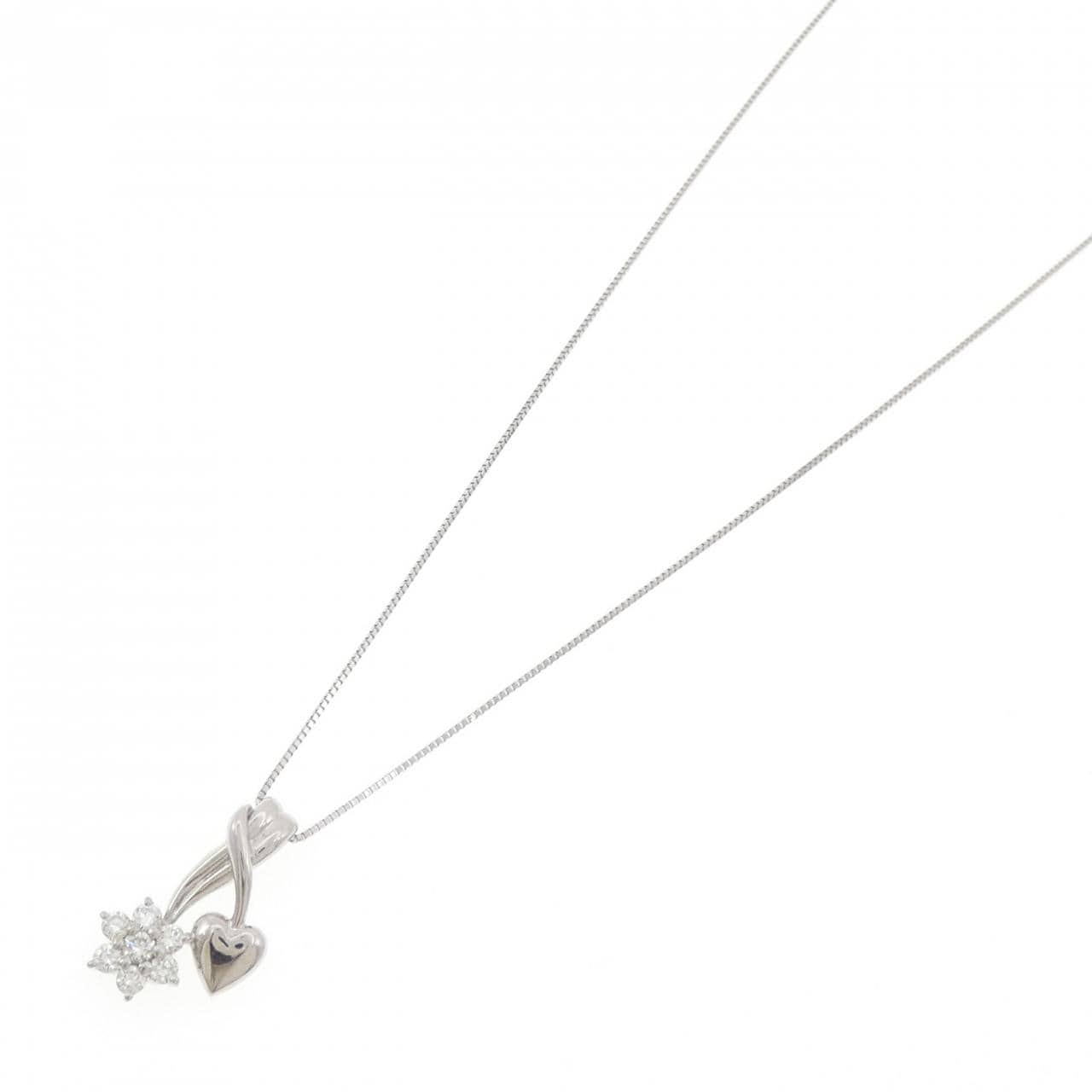 PT900/PT850 フラワー×ハート ダイヤモンド ネックレス 0.41CT