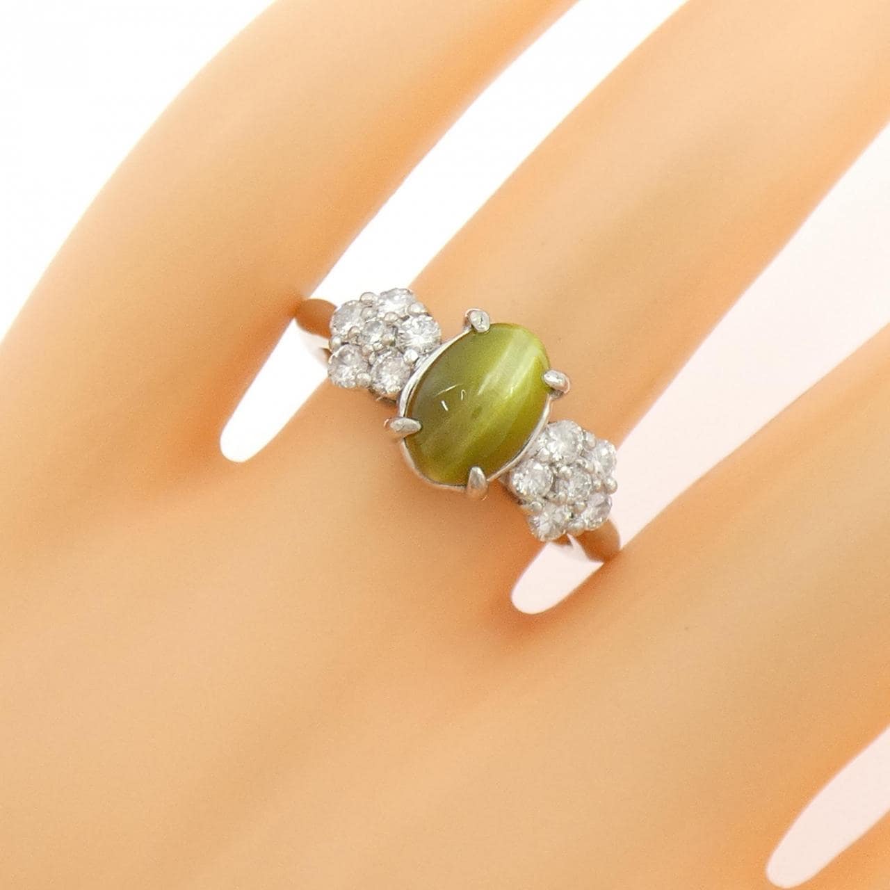 PT900 フラワー クリソベリルキャッツアイ リング 3.61CT