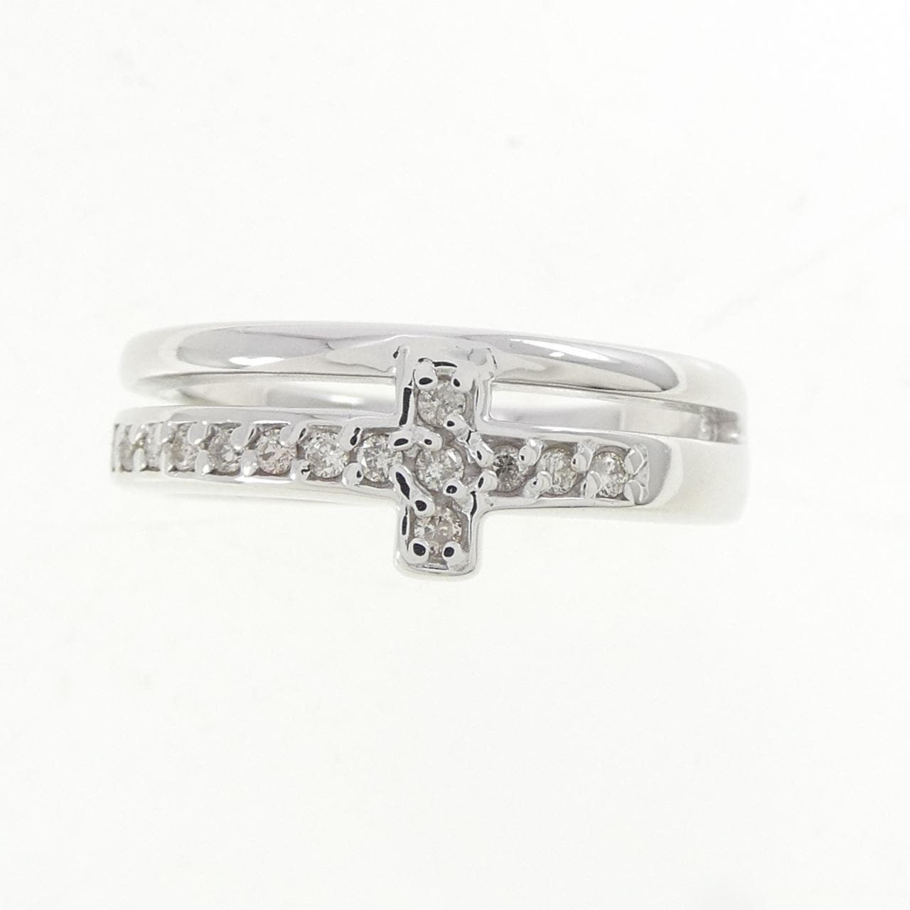 K18WG クロス ダイヤモンド リング 0.15CT