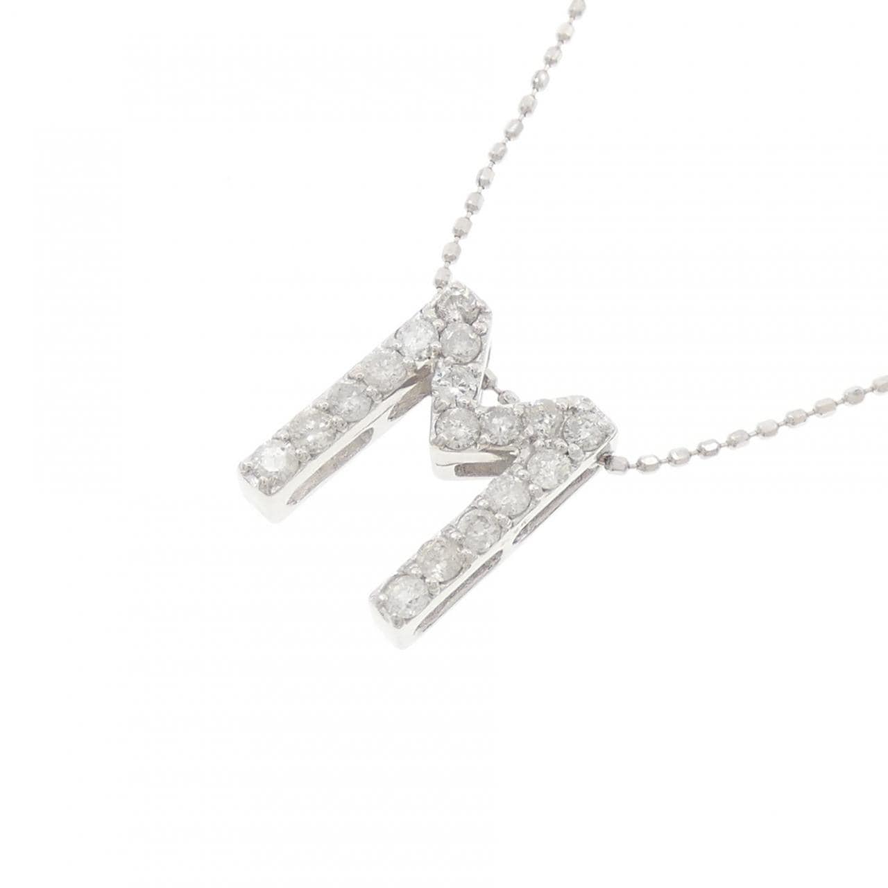 K18WG イニシャルM ダイヤモンド ネックレス 0.34CT