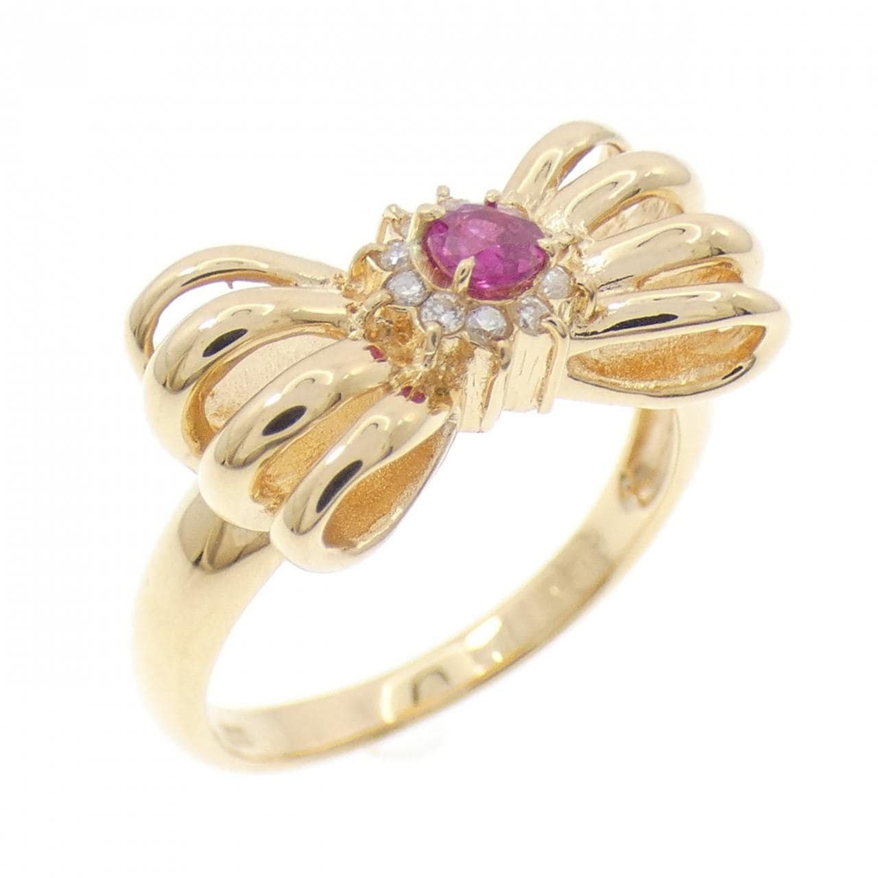 K18YG リボン ルビー リング