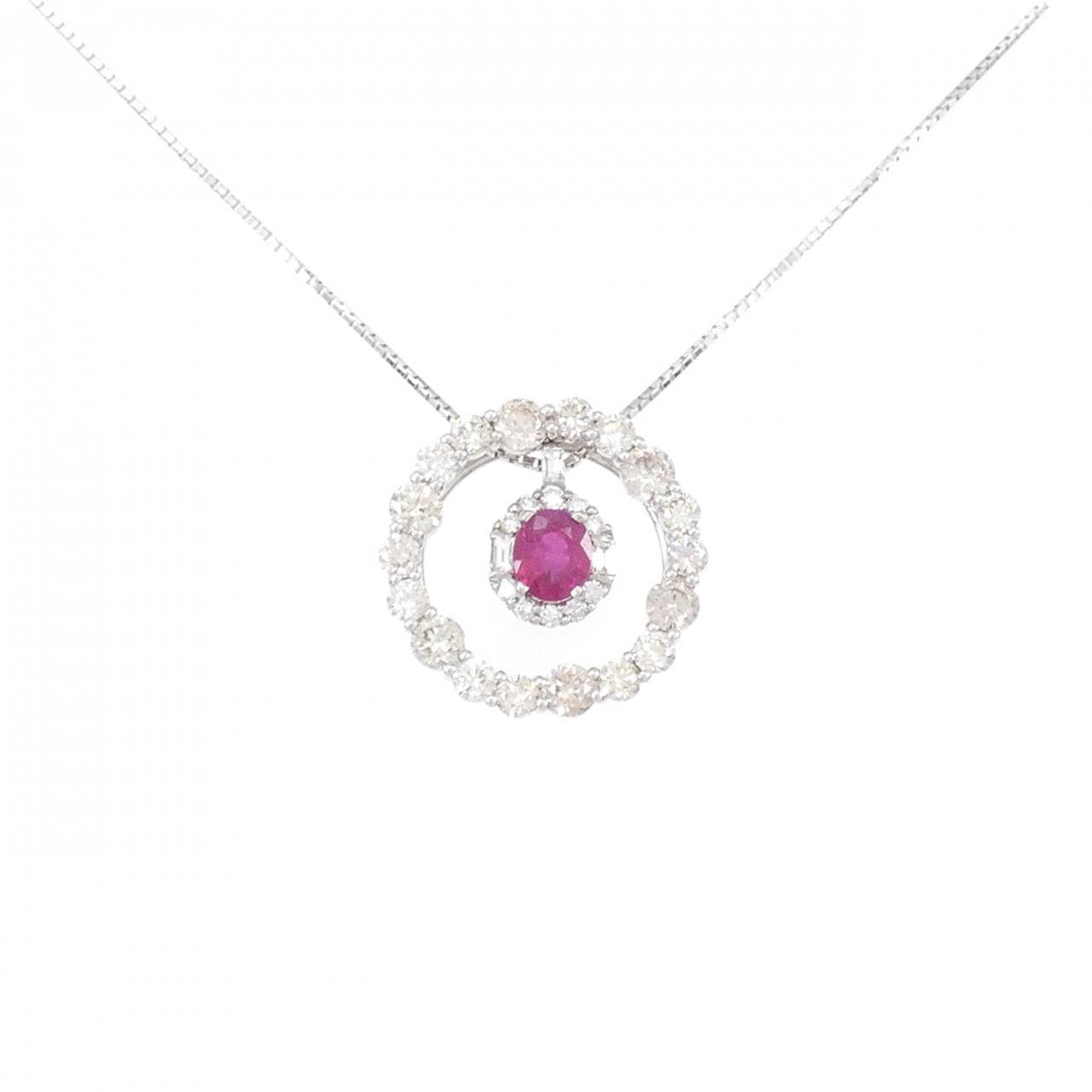 K18WG/PT Ruby Necklace 0.40CT