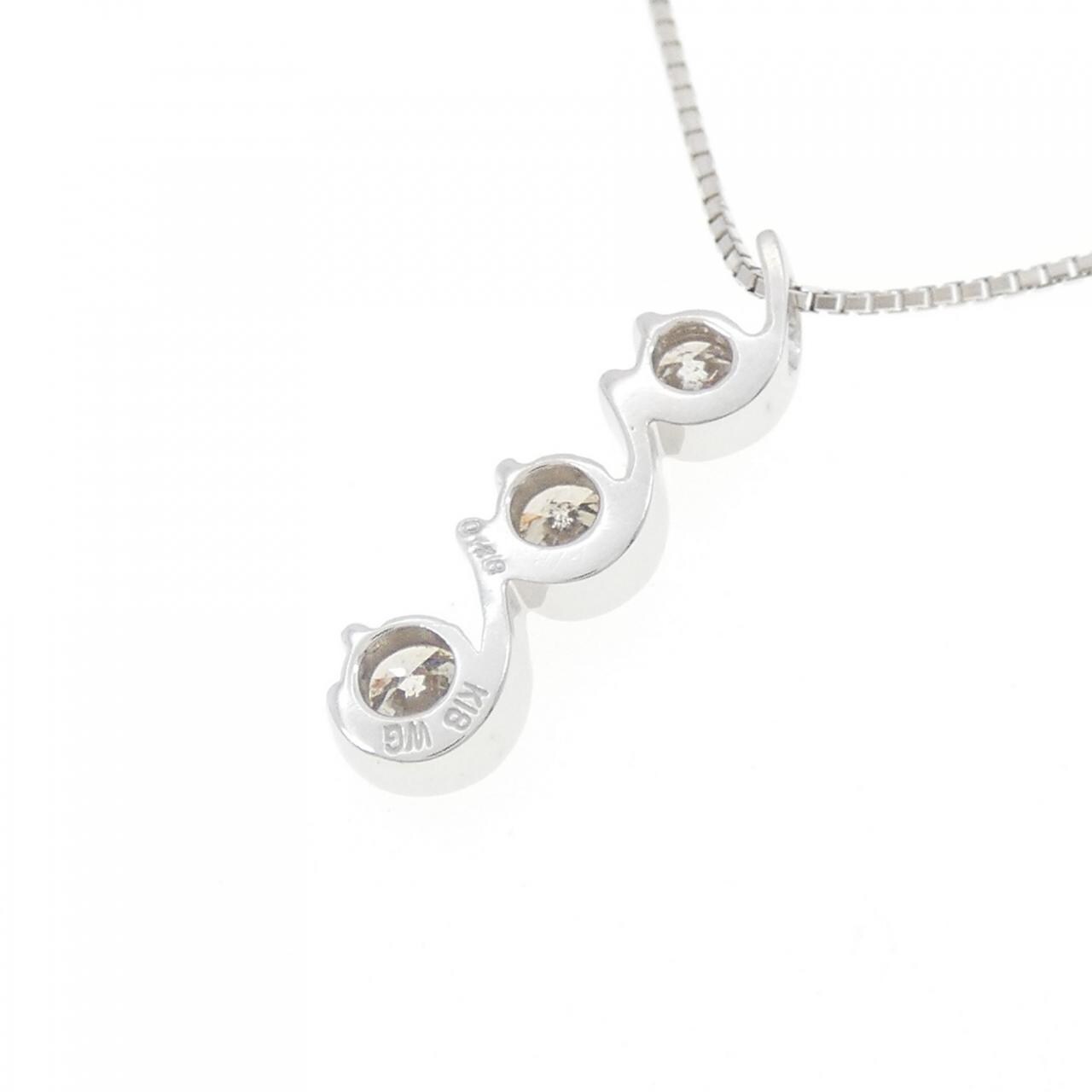 K18WG スリーストーン ダイヤモンド ネックレス 0.48CT