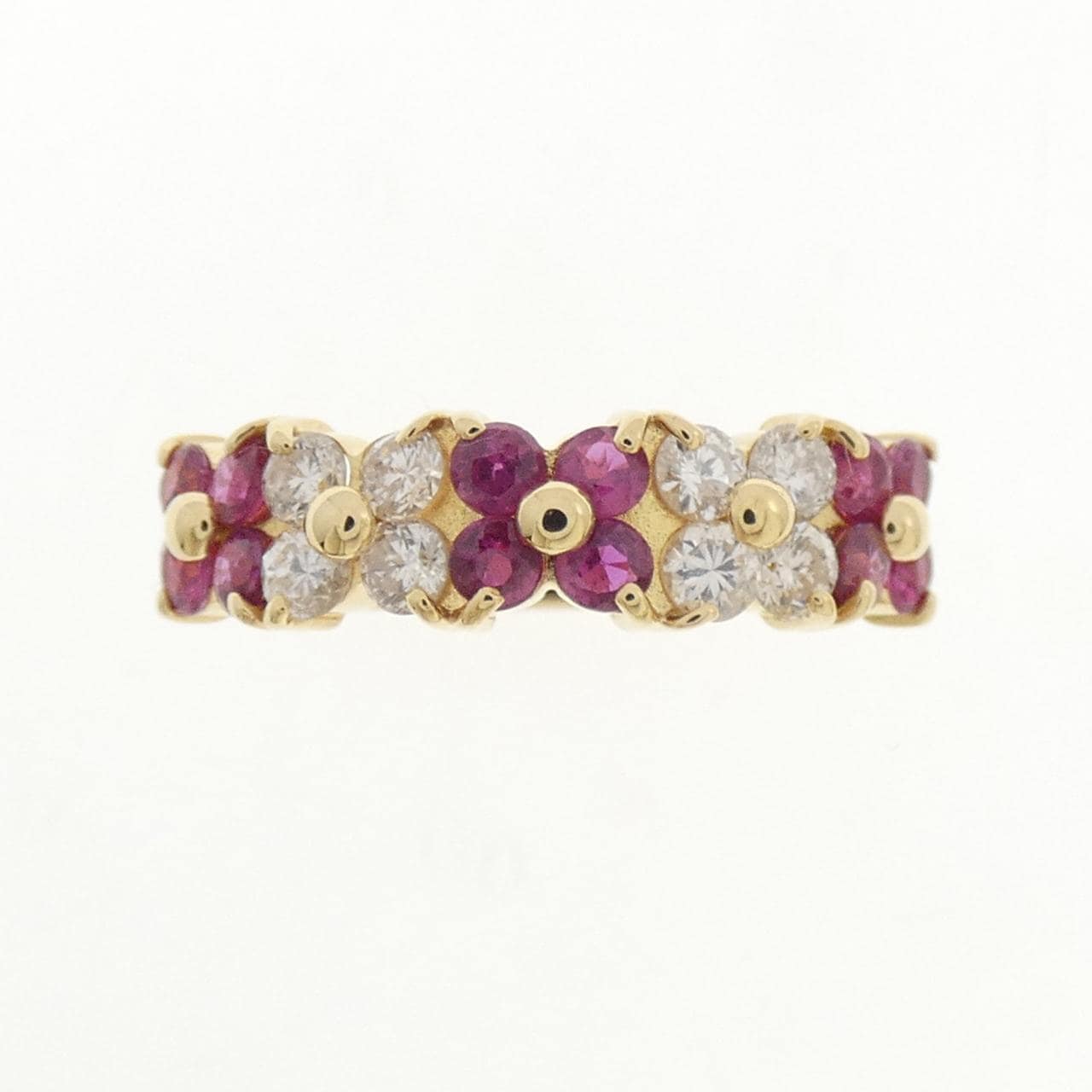 K18YG フラワー ルビー リング