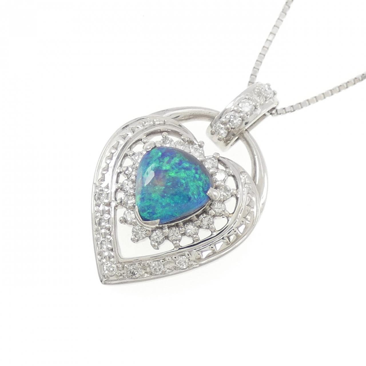 PT900/PT850 ブラックオパール ネックレス 0.92CT