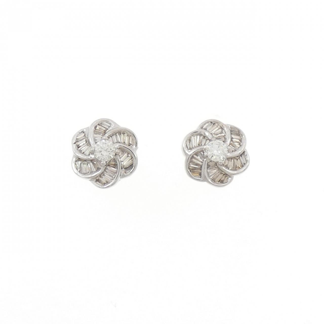 K18WG フラワー ダイヤモンド ピアス 0.50CT