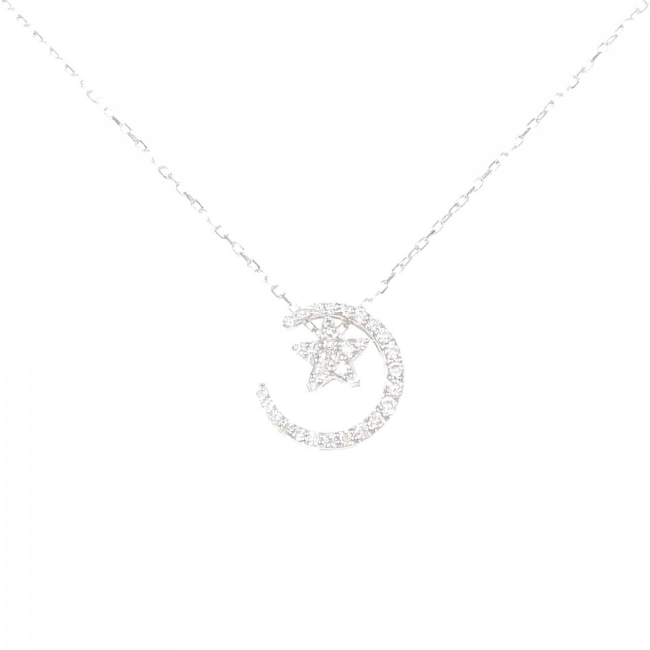 K18WG 2WAY Star x Moon Diamond Necklace 0.26CT