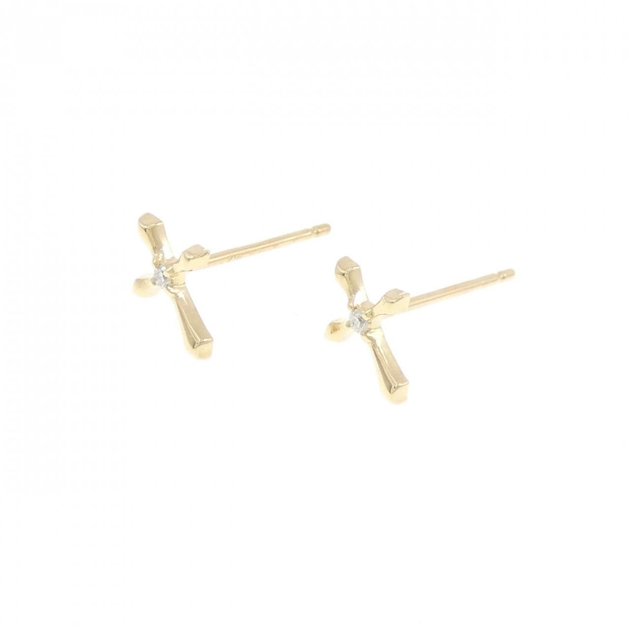K18YG Cross Diamond Earrings 0.02CT