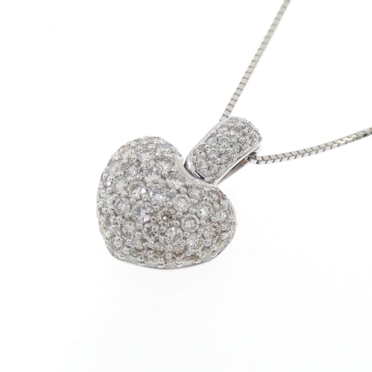 K18WG ハート パヴェ ダイヤモンド ネックレス 1.00CT