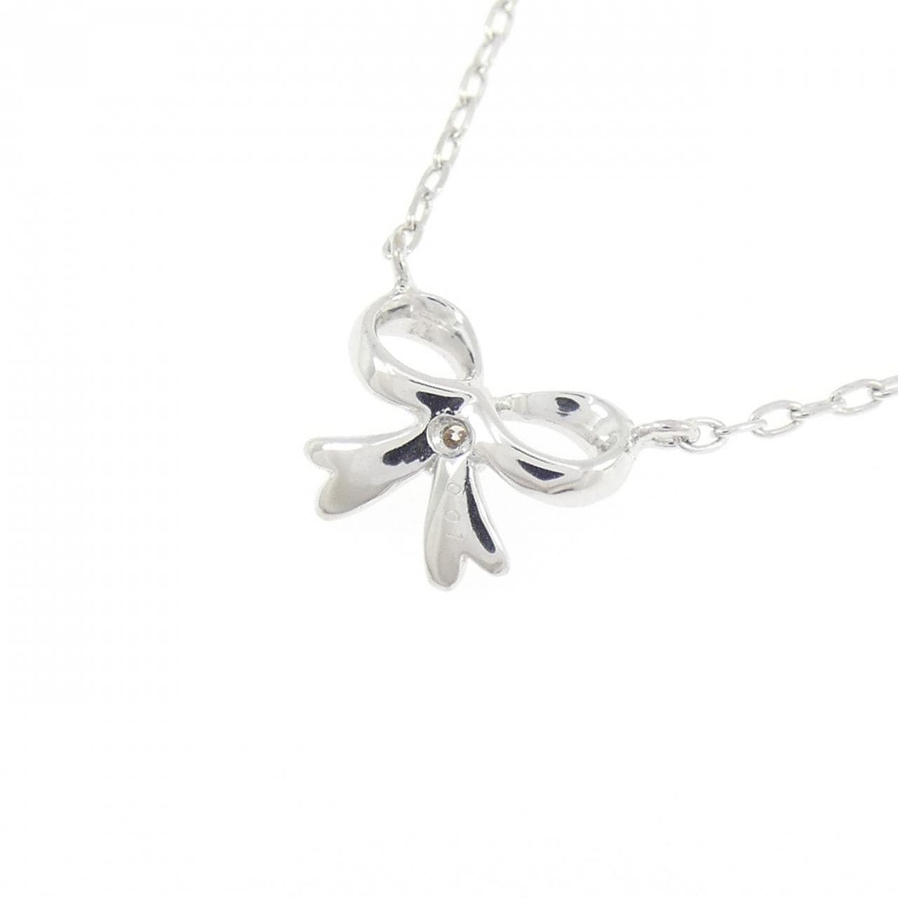K14WG リボン ダイヤモンド ネックレス 0.01CT