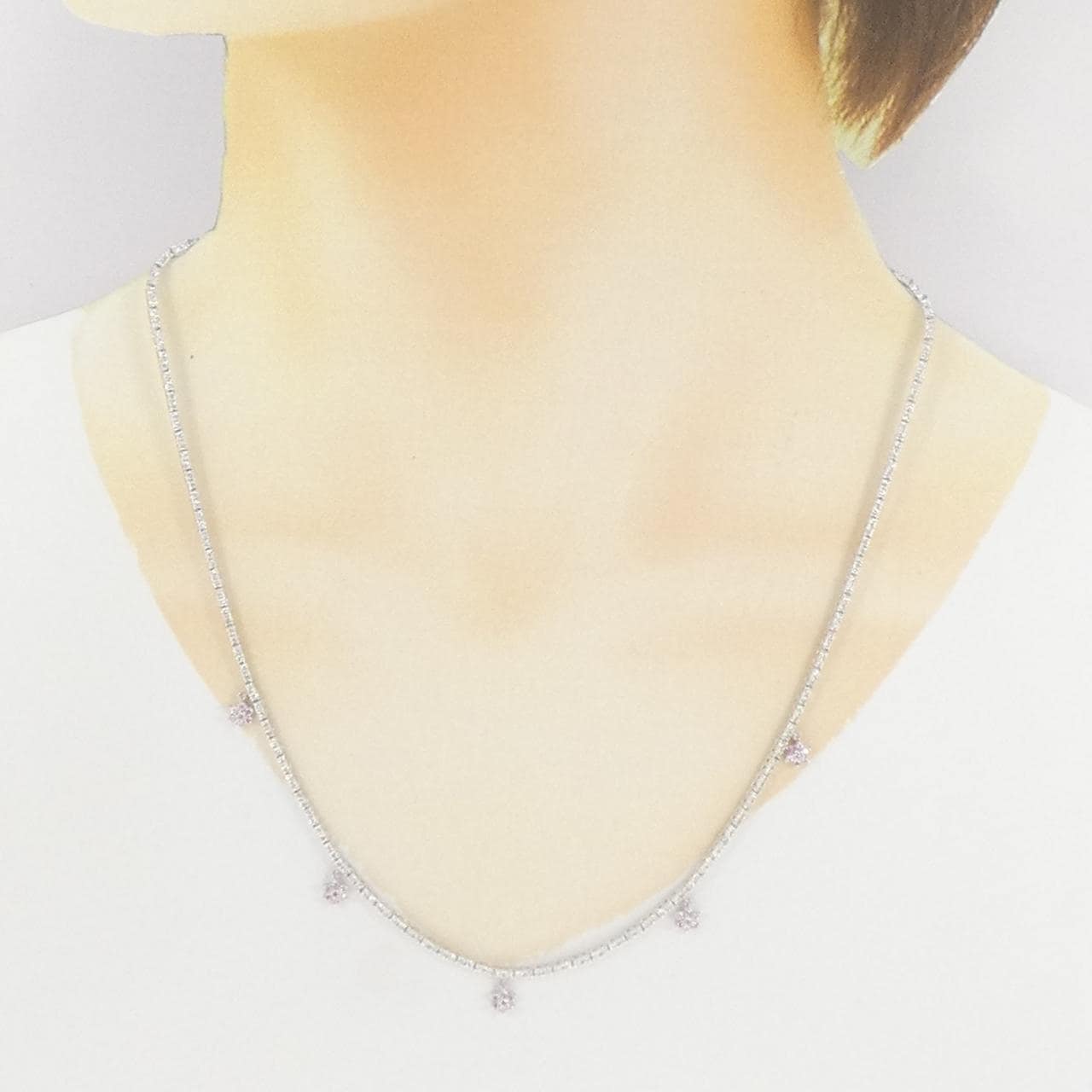 K18WG フラワー ピンクダイヤモンド ネックレス 0.34CT
