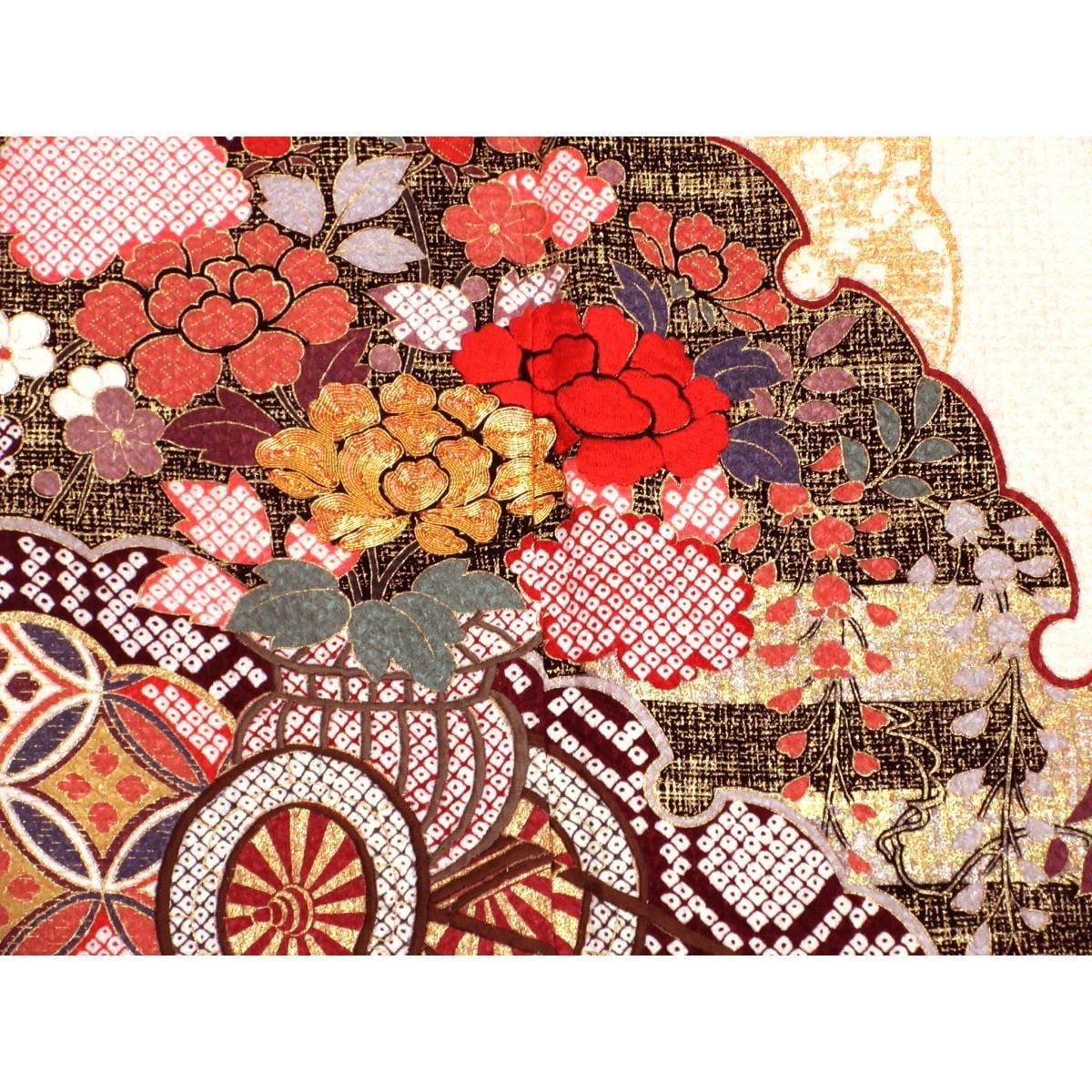 振袖　友禅金彩加工　刺繍入り絞り加工