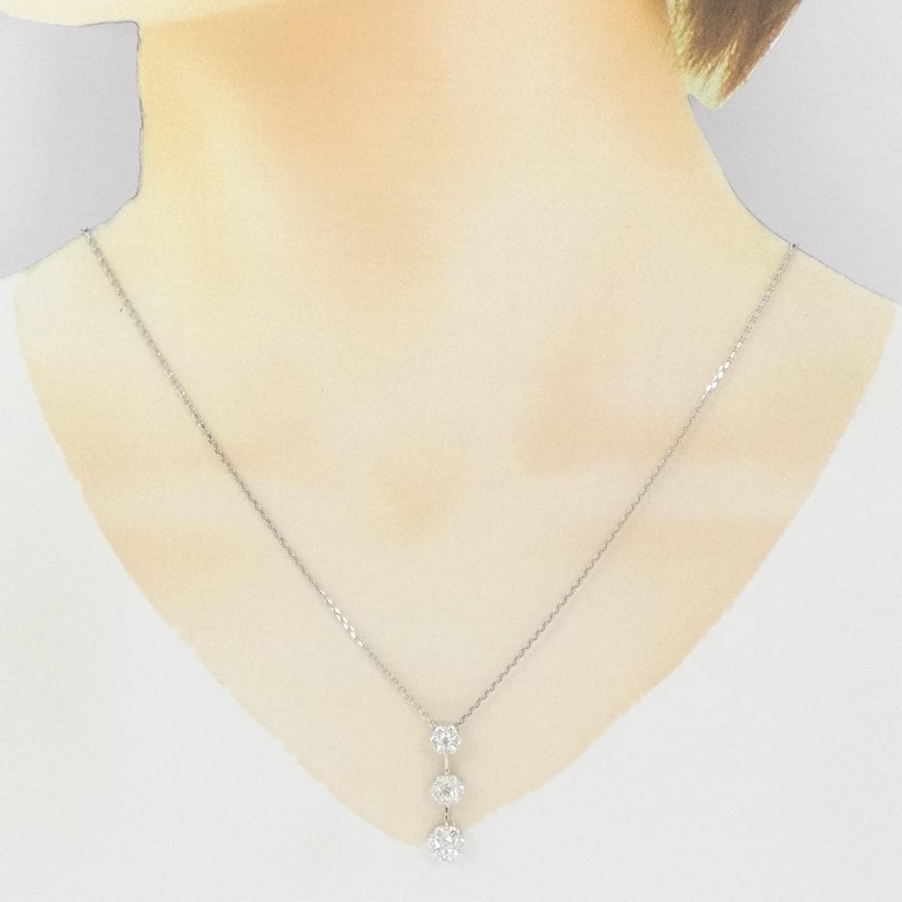 K18WG/PT850 ダイヤモンド ネックレス 1.00CT