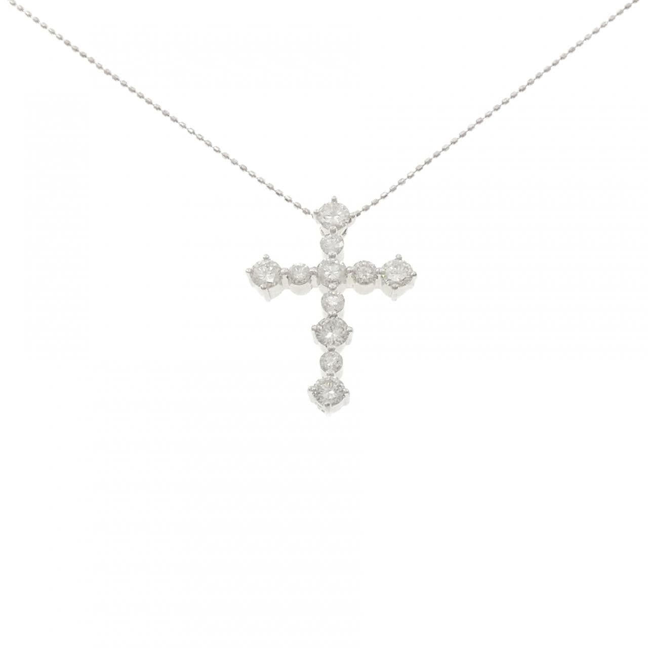 K18WG クロス ダイヤモンド ネックレス 1.25CT