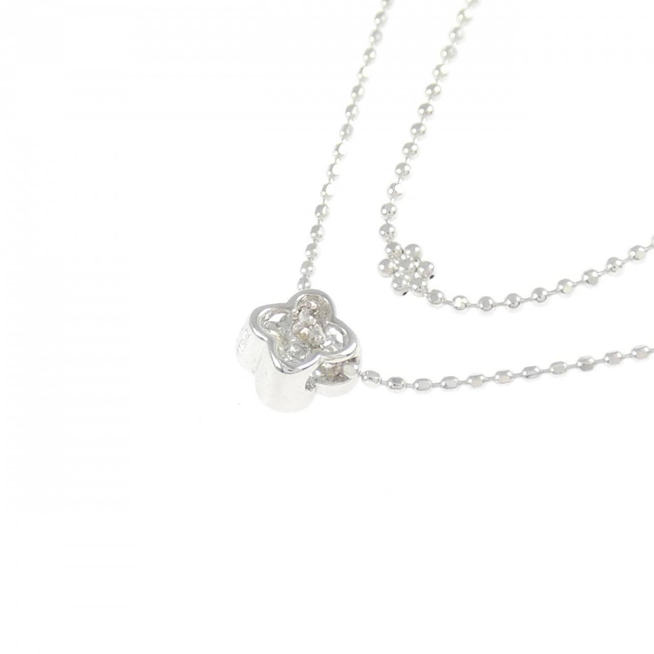 K18WG フラワー ダイヤモンド ネックレス 0.16CT