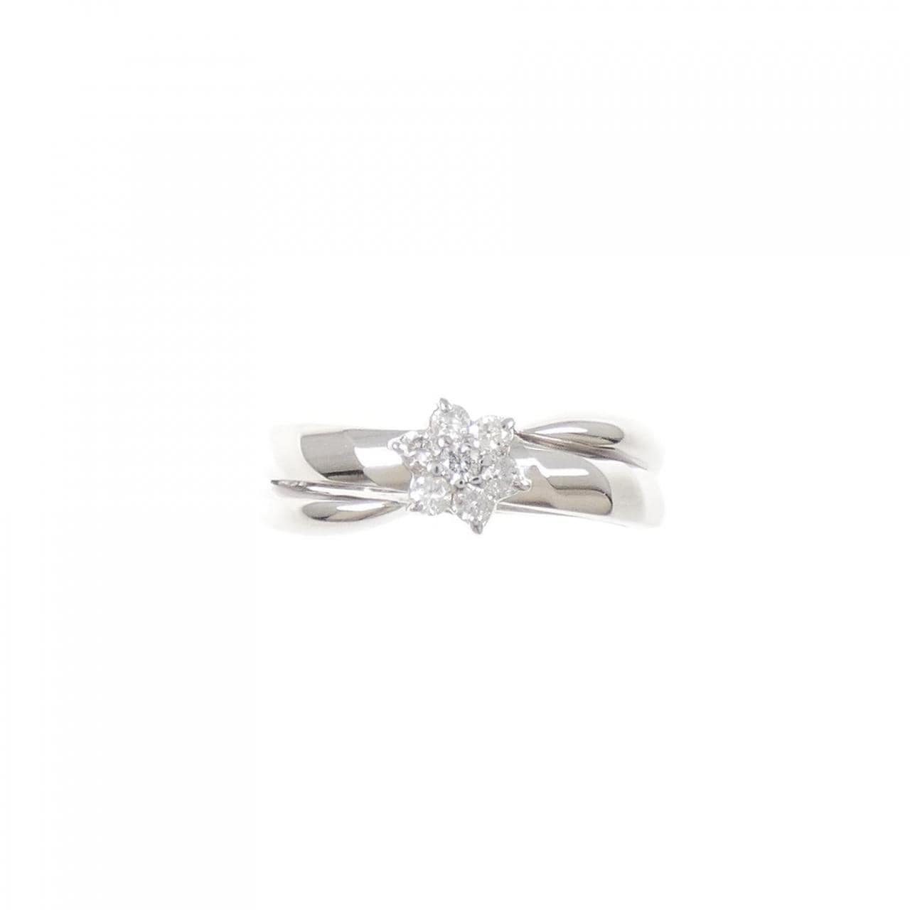 K14WG フラワー ダイヤモンド リング 0.19CT