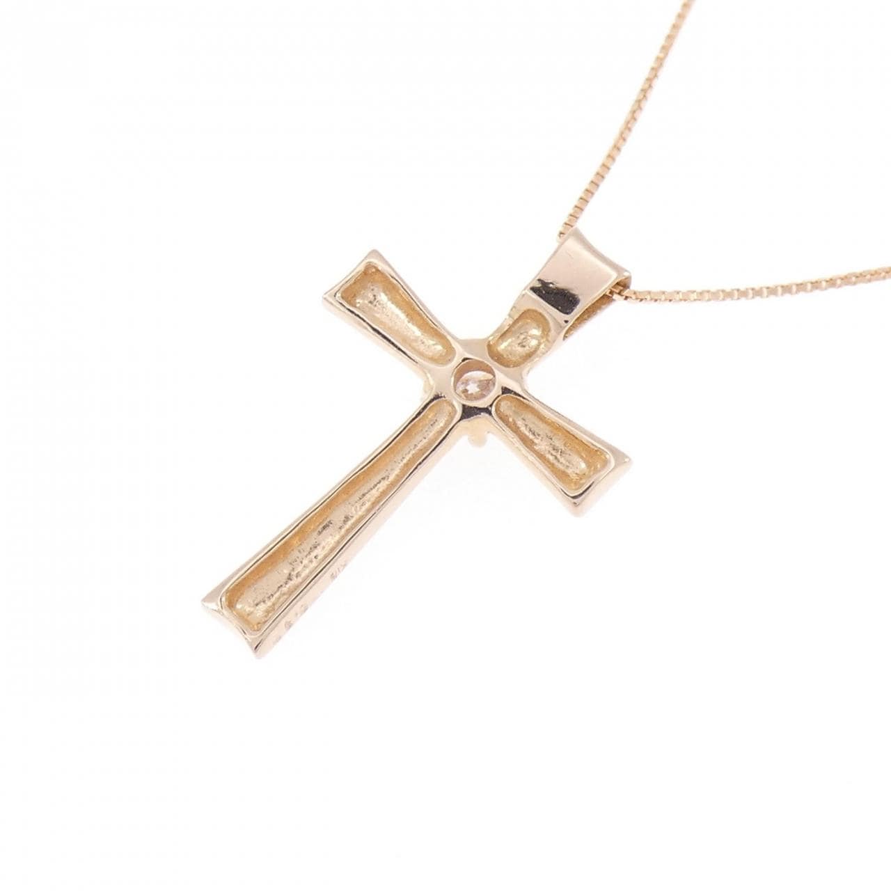 K18PG/K10PG クロス ピンクダイヤモンド ネックレス 0.10CT