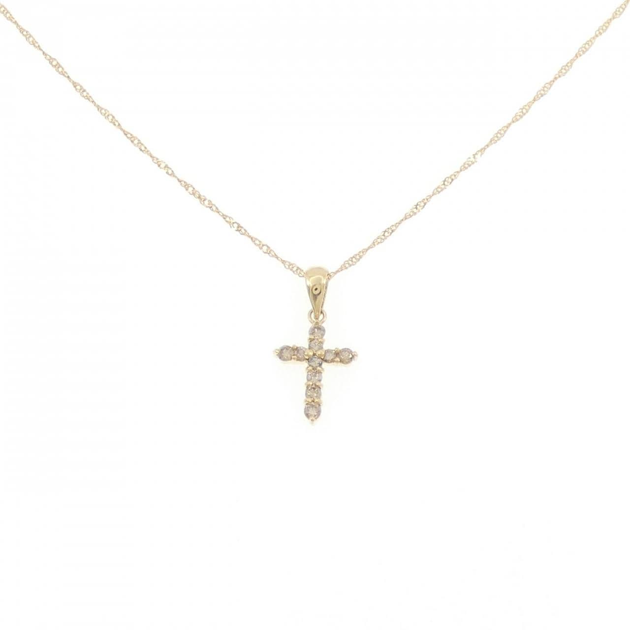 K18YG/750YG クロス ダイヤモンド ネックレス 0.20CT