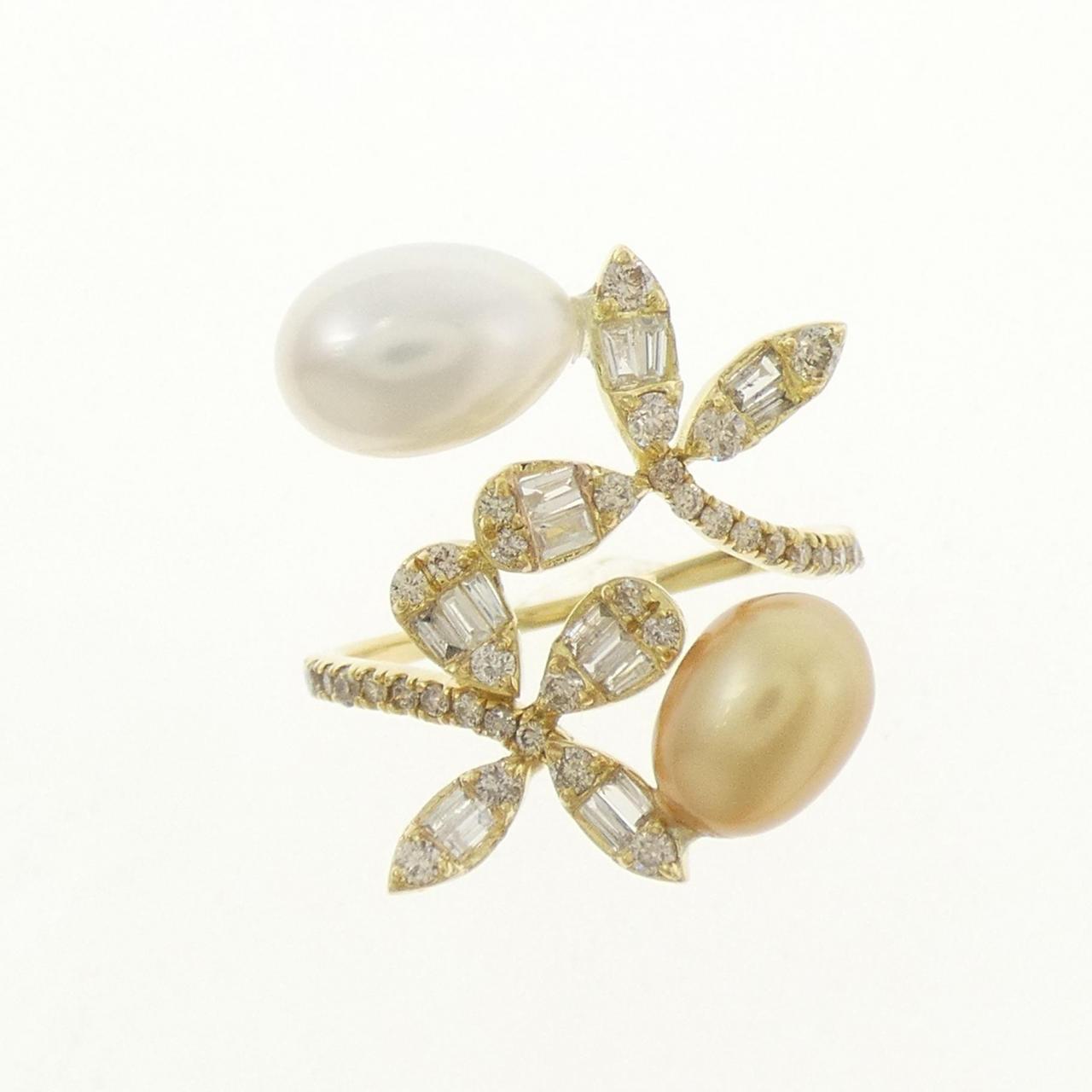 K18YG フラワー 白蝶パール リング