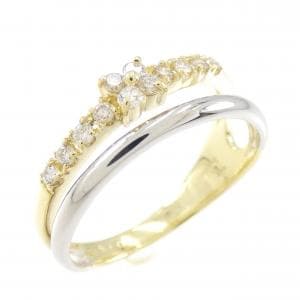 K18YG/PT900 フラワー ダイヤモンド リング 0.15CT