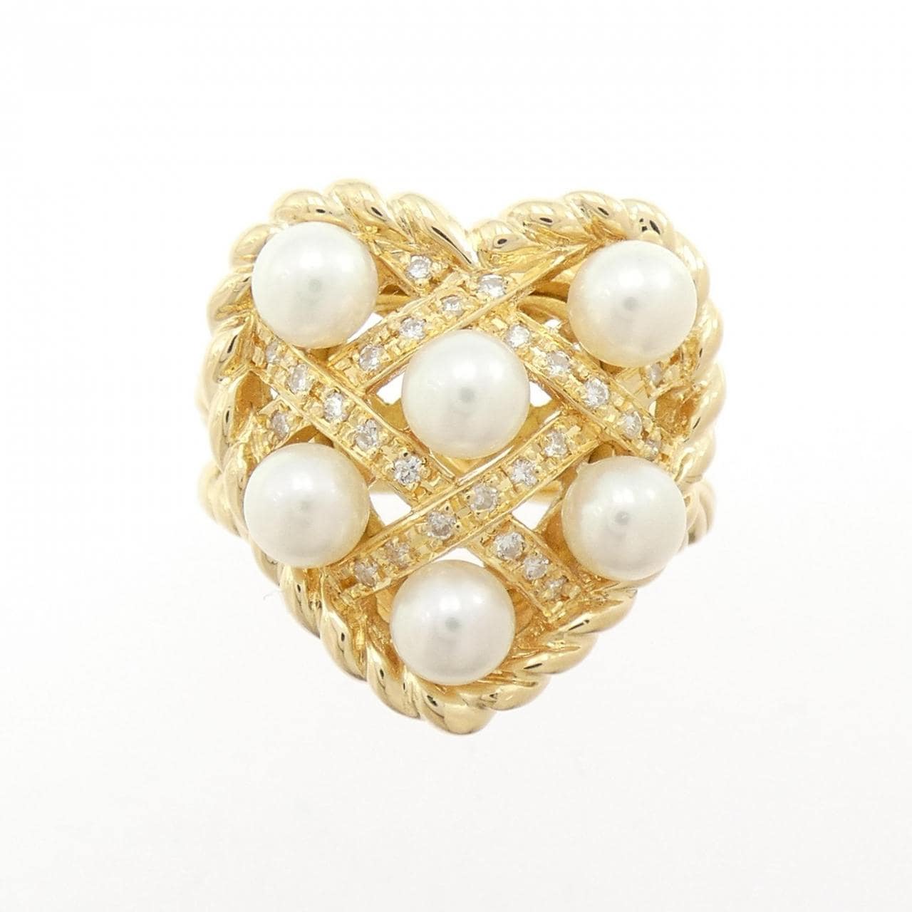 K18YG ハート アコヤパール リング