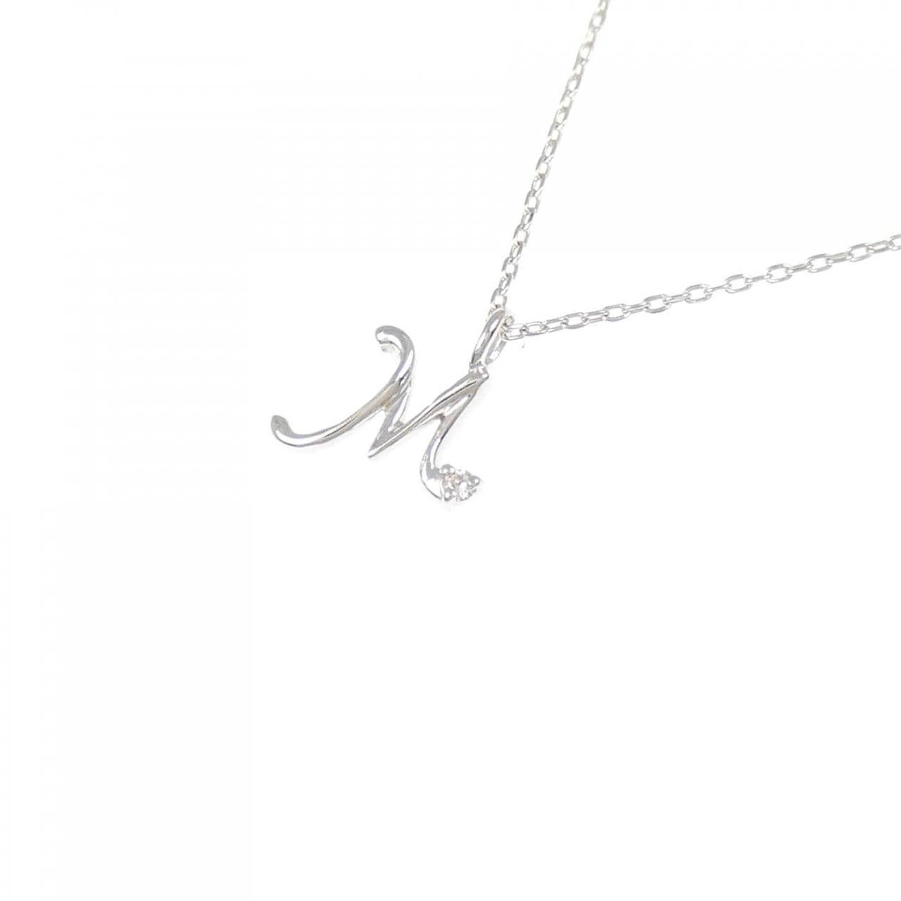 K18WG イニシャルM ダイヤモンド ネックレス 0.01CT