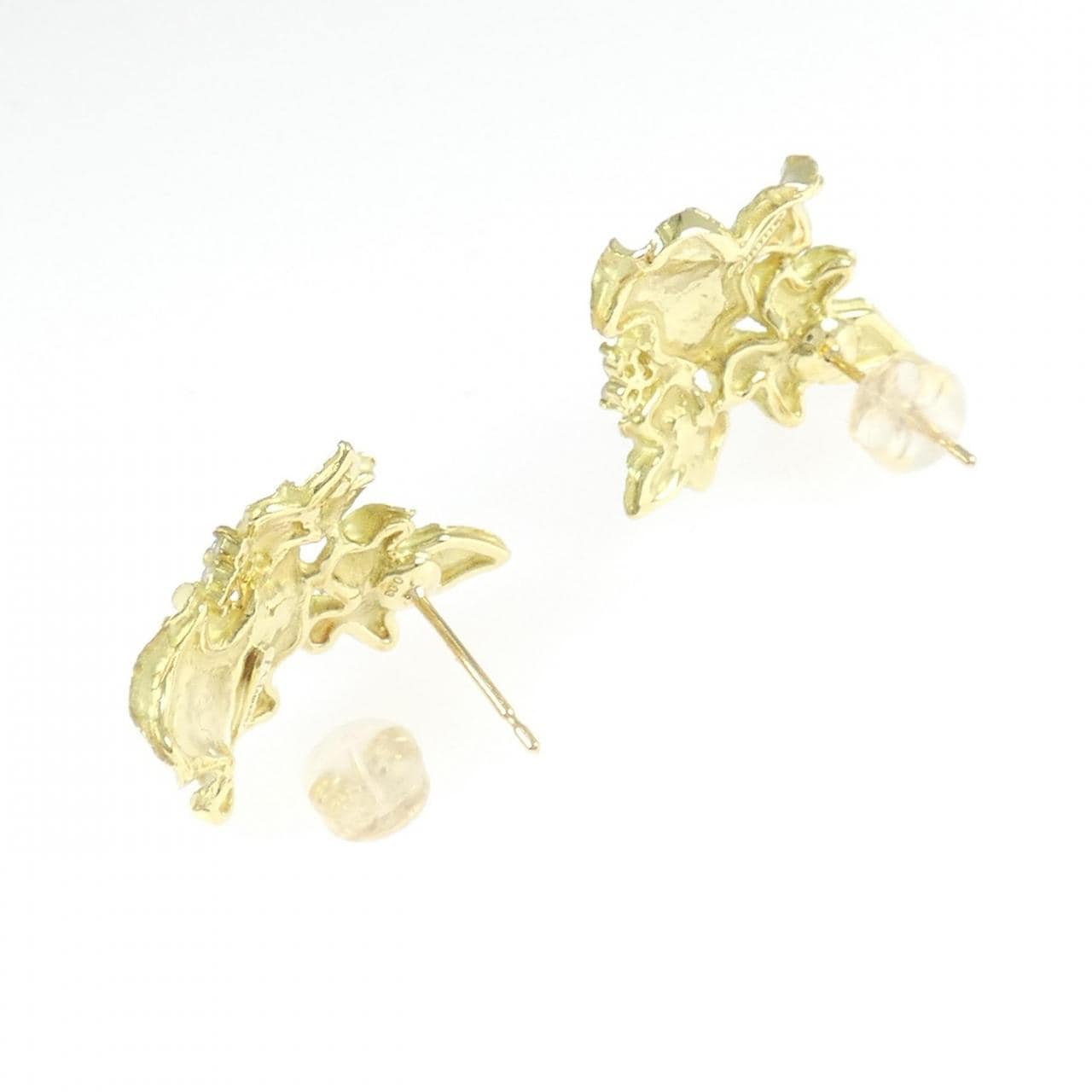 K18YG リーフ ダイヤモンド ピアス 0.06CT