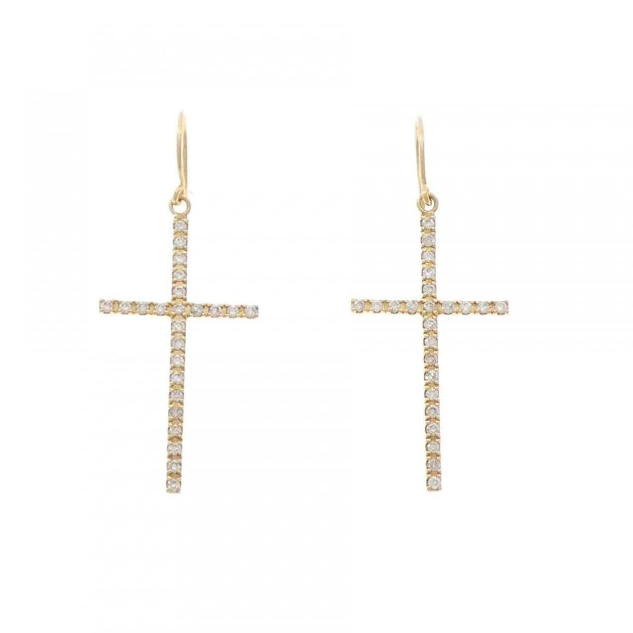 K18YG クロス ダイヤモンド ピアス 0.22CT