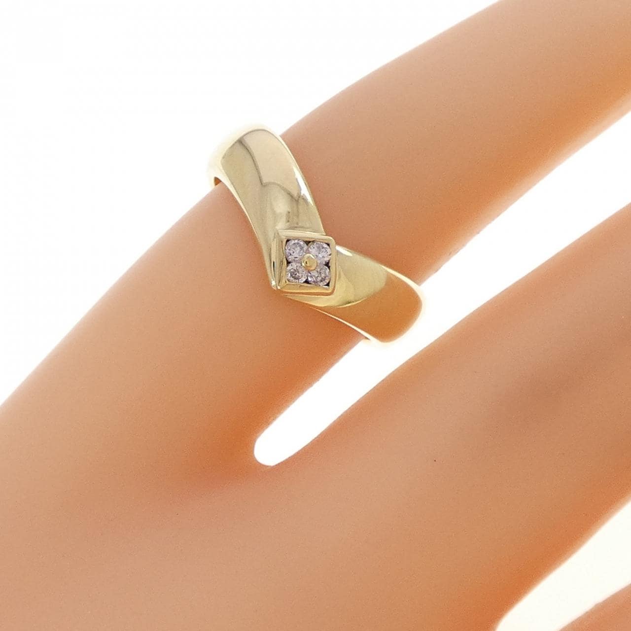 K18YG フラワー ダイヤモンド ピンキーリング 0.04CT