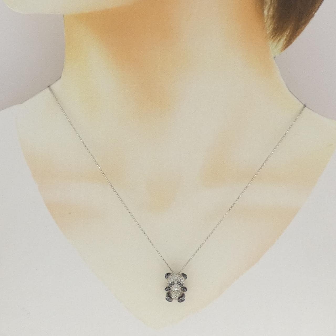 K18WG/K18BG/750WG パンダ ホワイトサファイヤ ネックレス 0.60CT