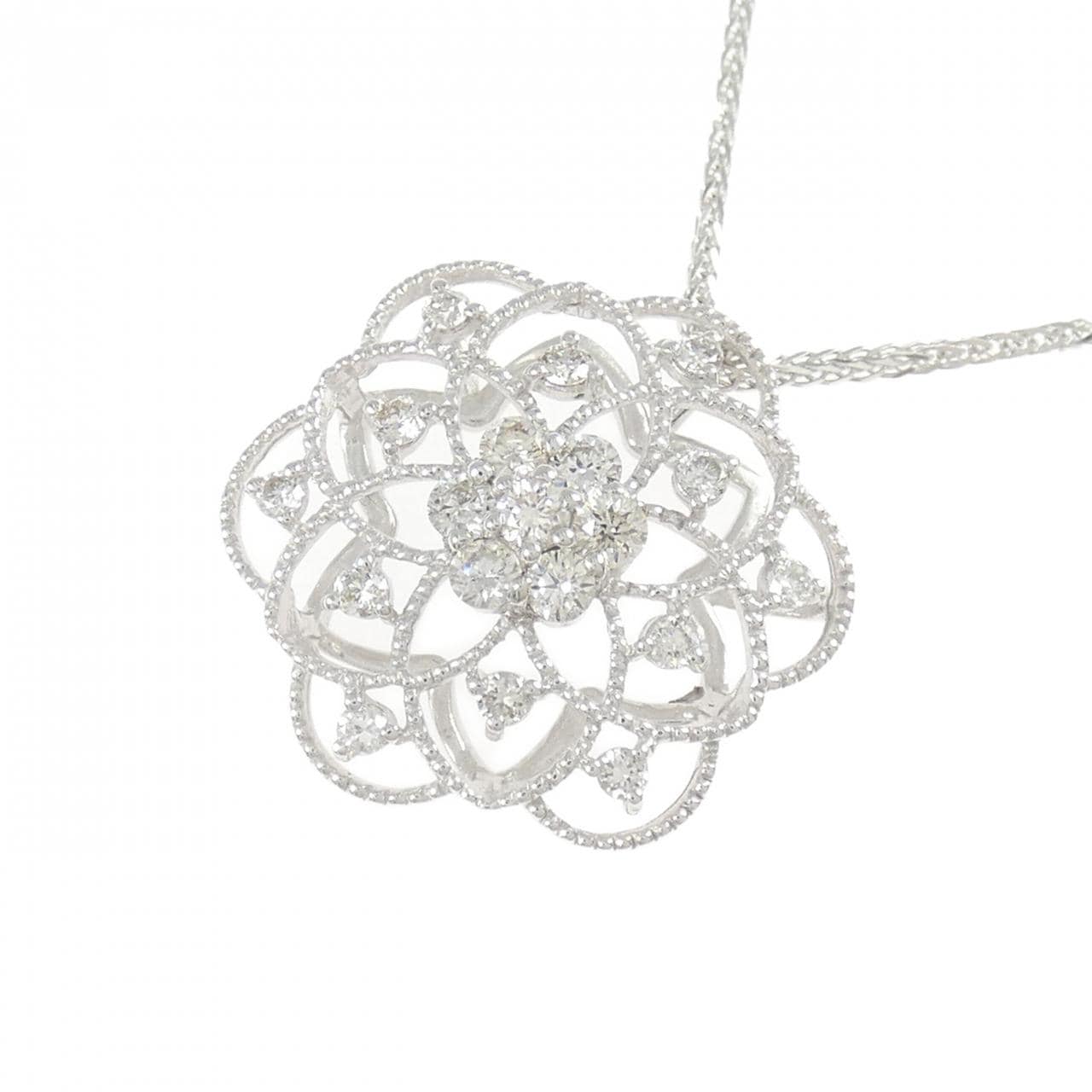 K18WG/750WG フラワー ダイヤモンド ネックレス 0.50CT