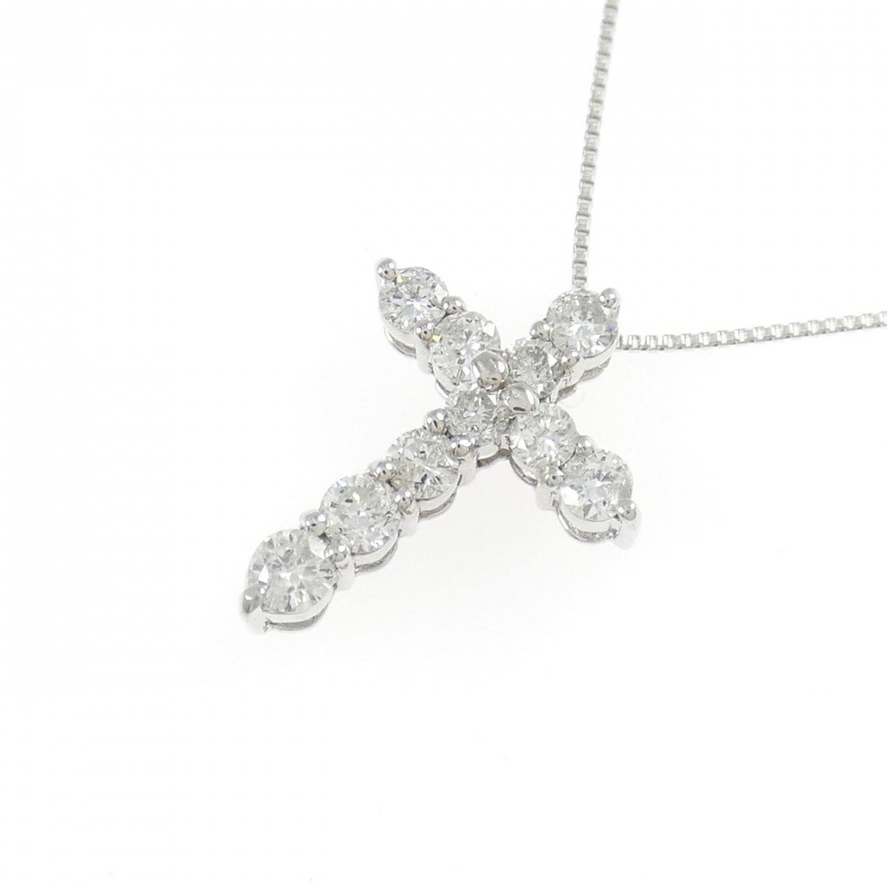 K18WG クロス ダイヤモンド ネックレス 0.50CT