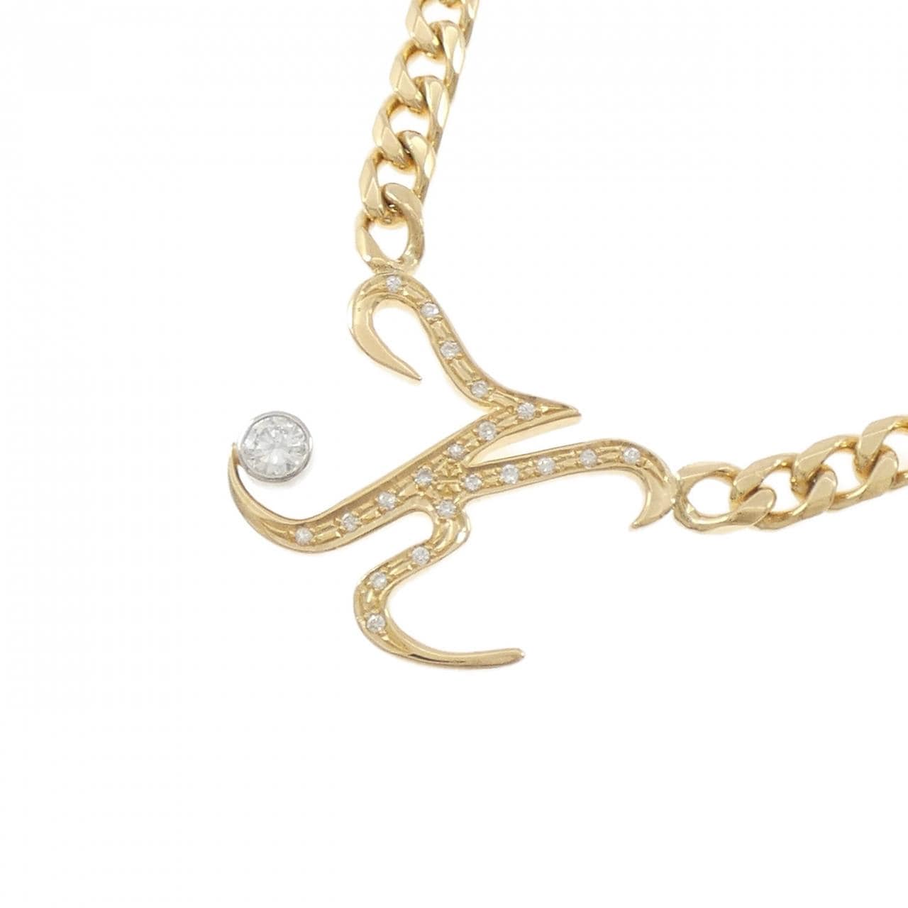 K18YG/PT900 イニシャルK ダイヤモンド ネックレス 0.27CT