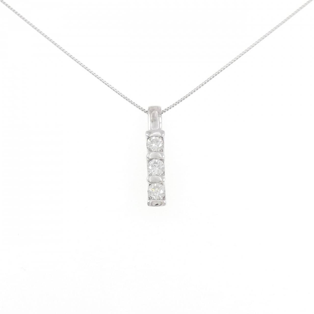 K18WG スリーストーン ダイヤモンド ネックレス 0.33CT