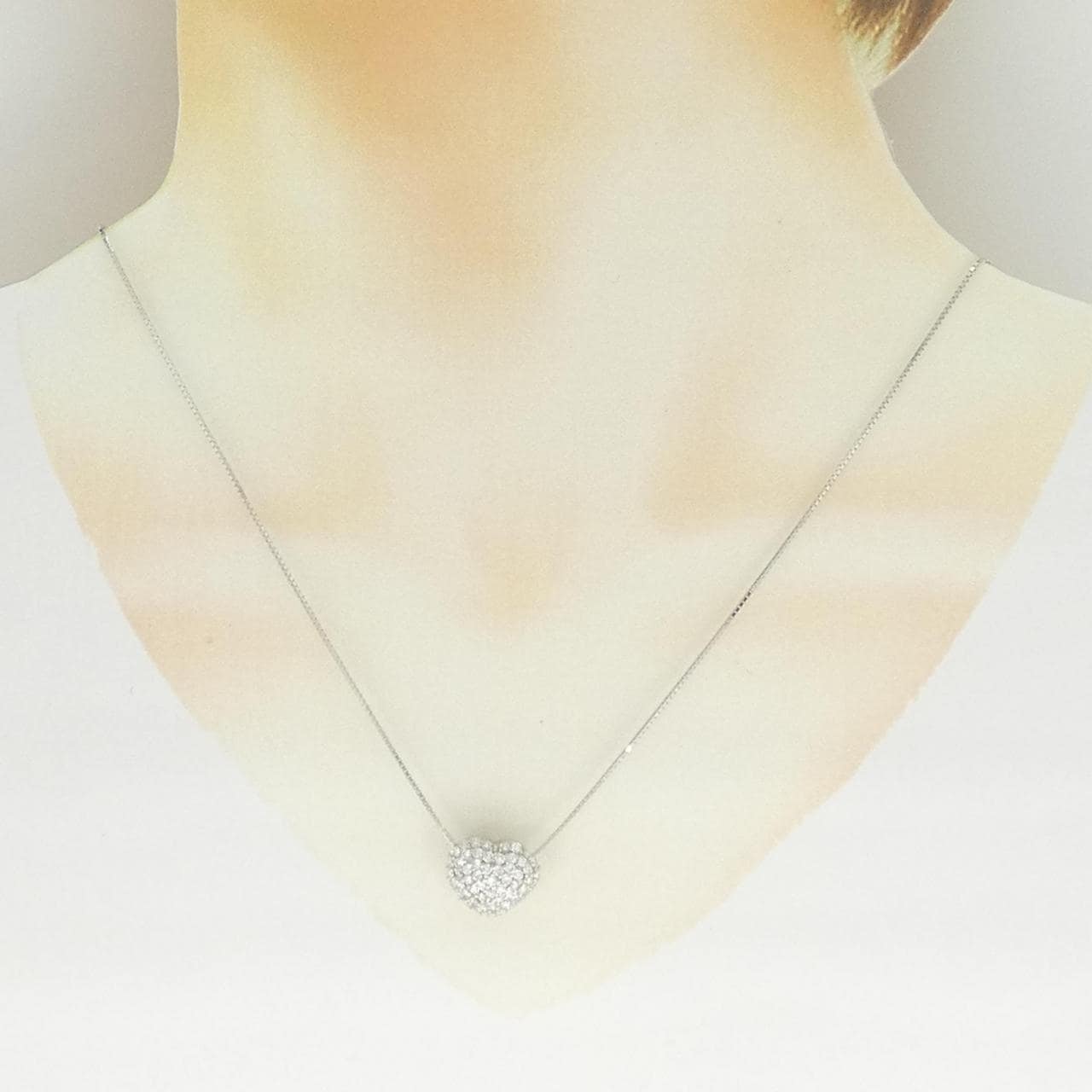 K18WG パヴェ ハート ダイヤモンド ネックレス 1.01CT