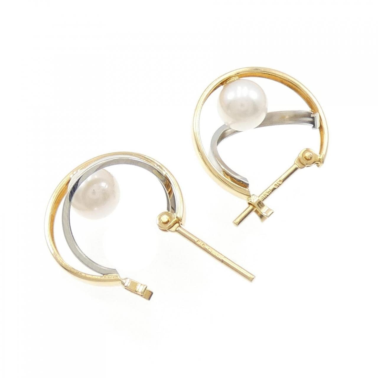 [BRAND NEW] K18YG/PT Akoya pearl earrings 5.2mm