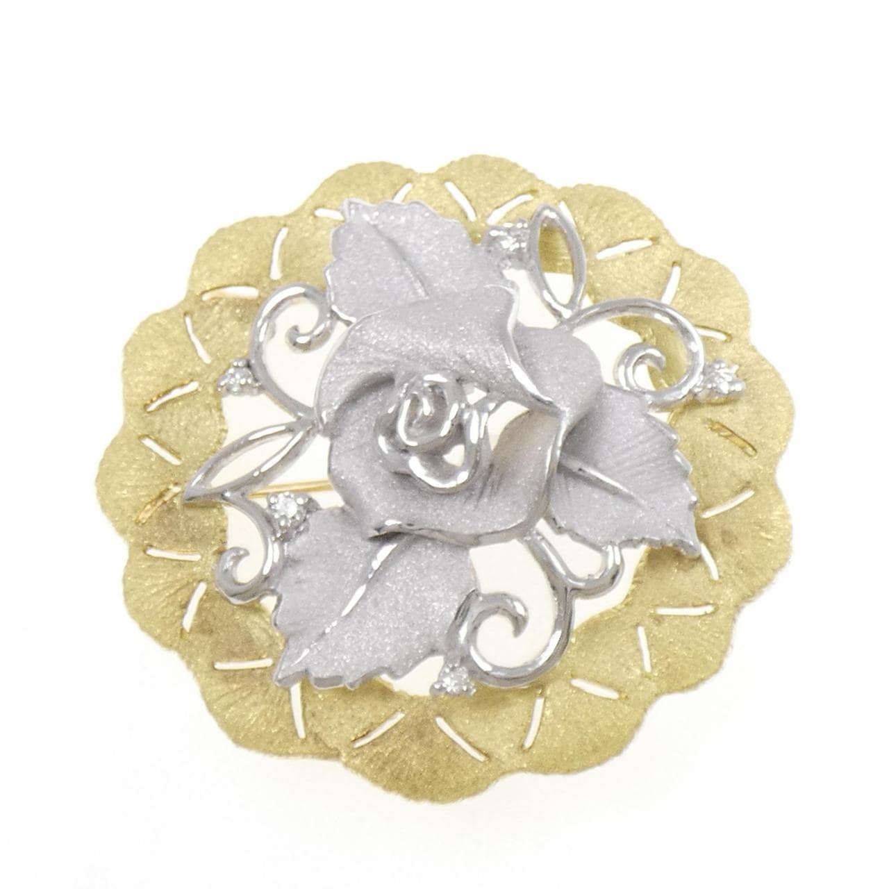 タムラシュンイチ フラワー ダイヤモンド ブローチ 0.13CT