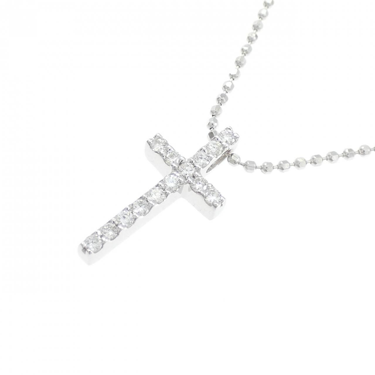 K18WG クロス ダイヤモンド ネックレス 0.12CT