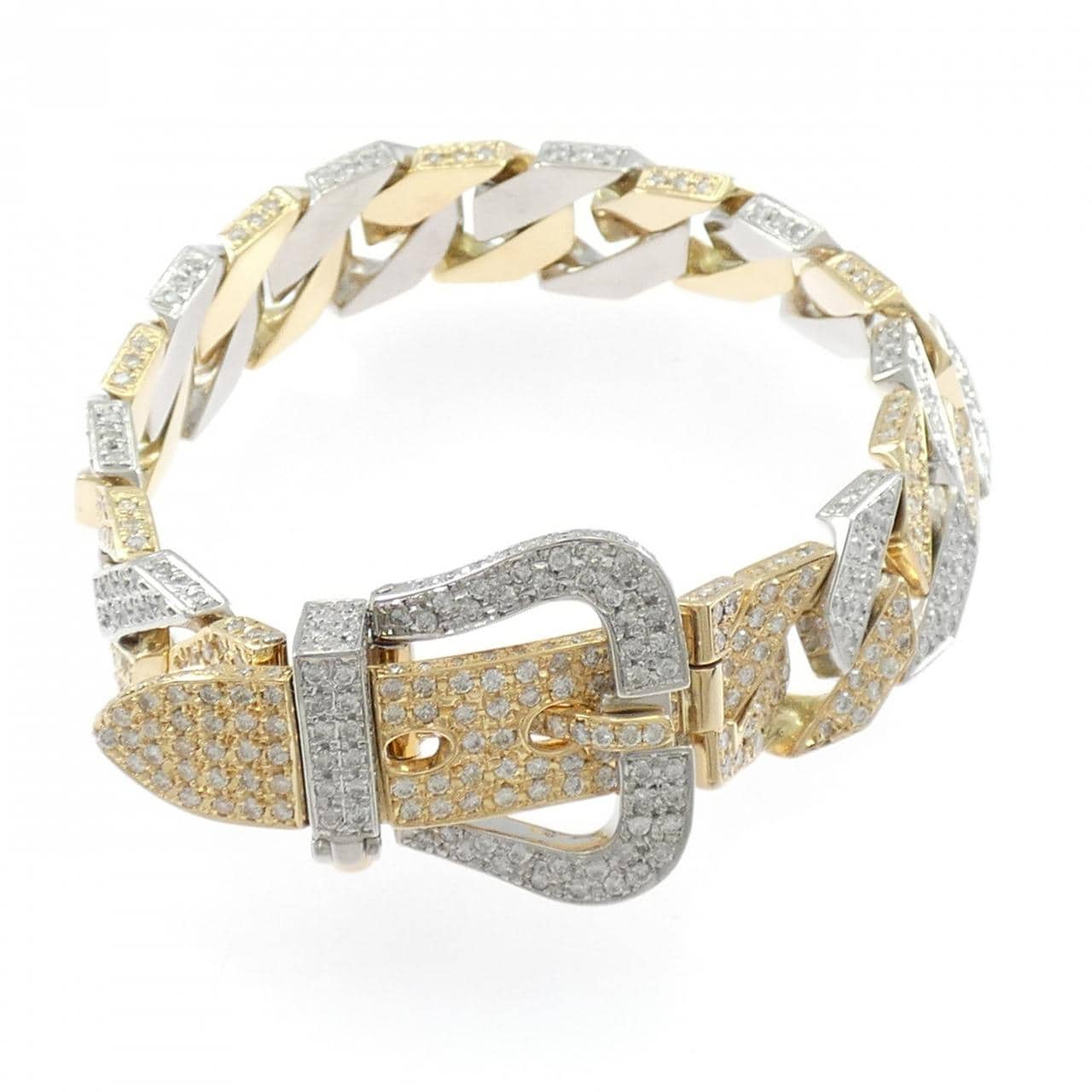 K18YG/PT850 ベルト ダイヤモンド ブレスレット 8.28CT
