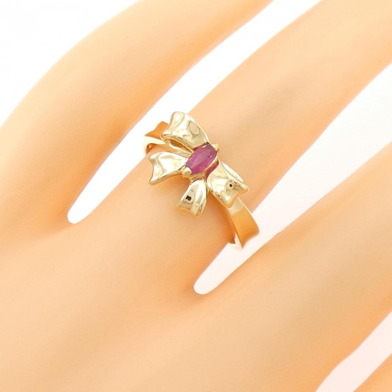 K18YG リボン ルビー リング