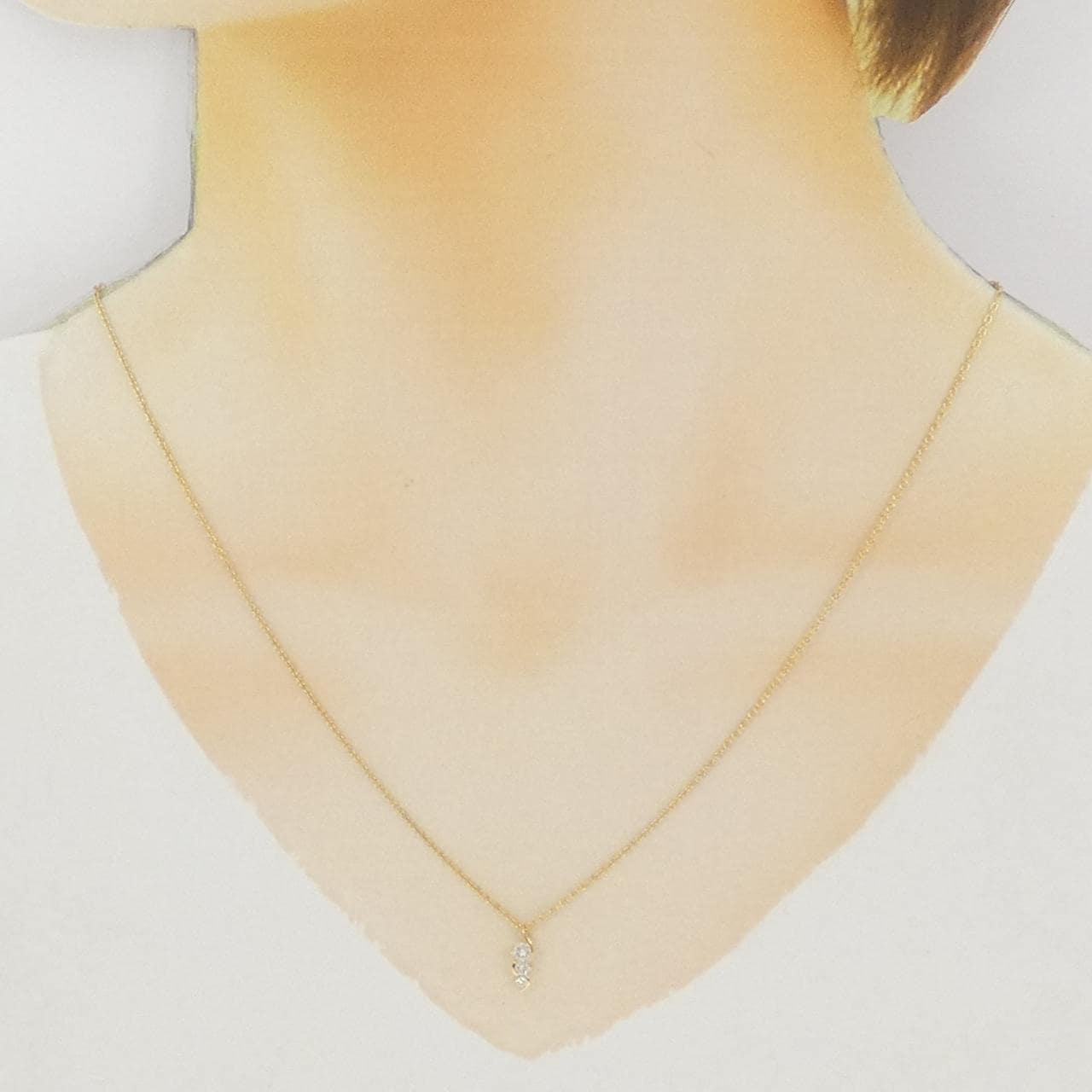 K18YG スリーストーン ダイヤモンド ネックレス 0.15CT