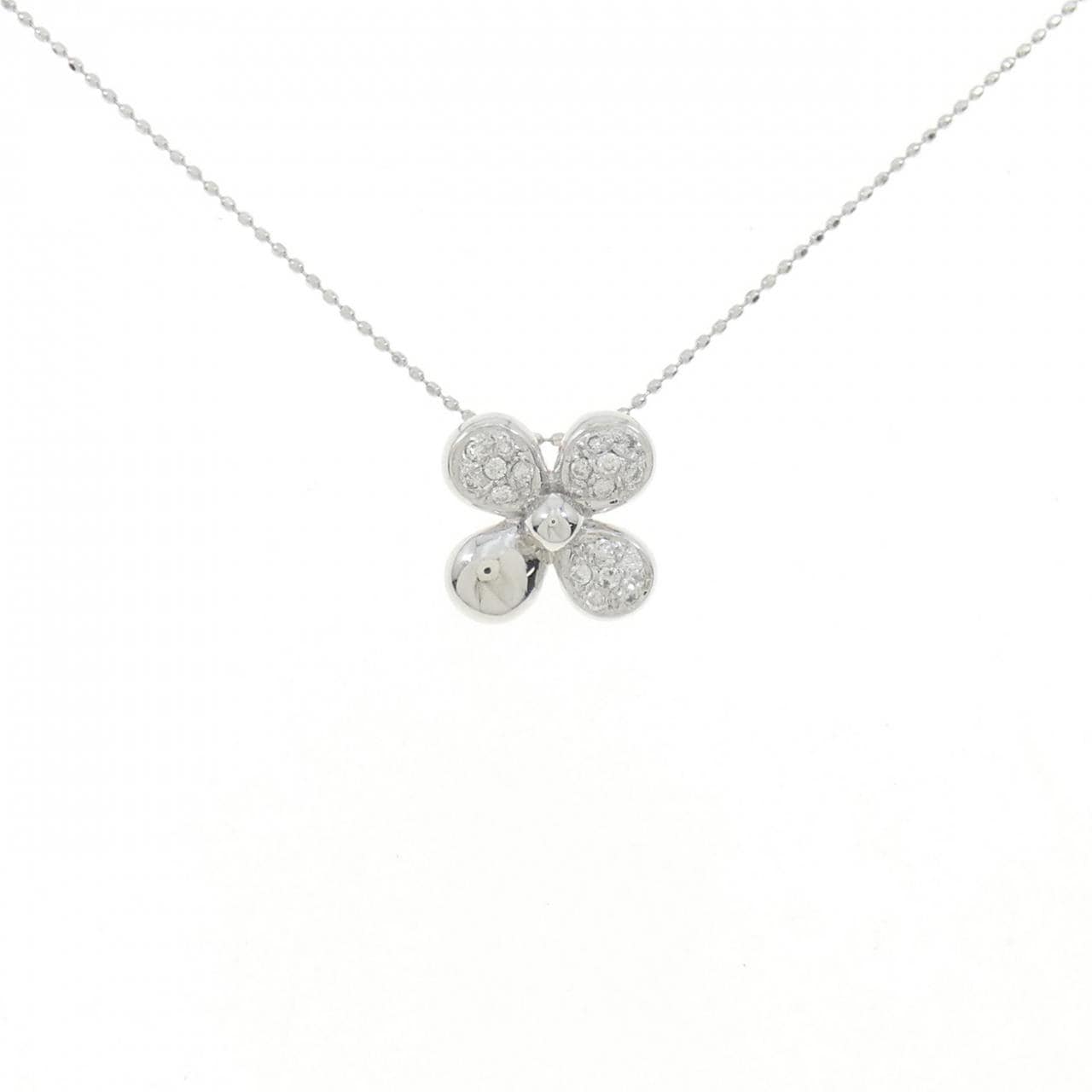 750WG/K18WG フラワー ダイヤモンド ネックレス 0.15CT