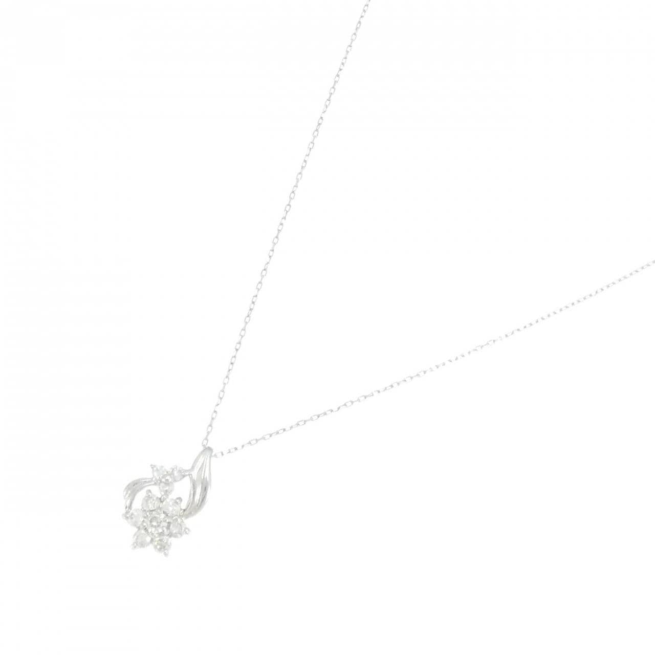 K18WG フラワー ダイヤモンド ネックレス 0.30CT