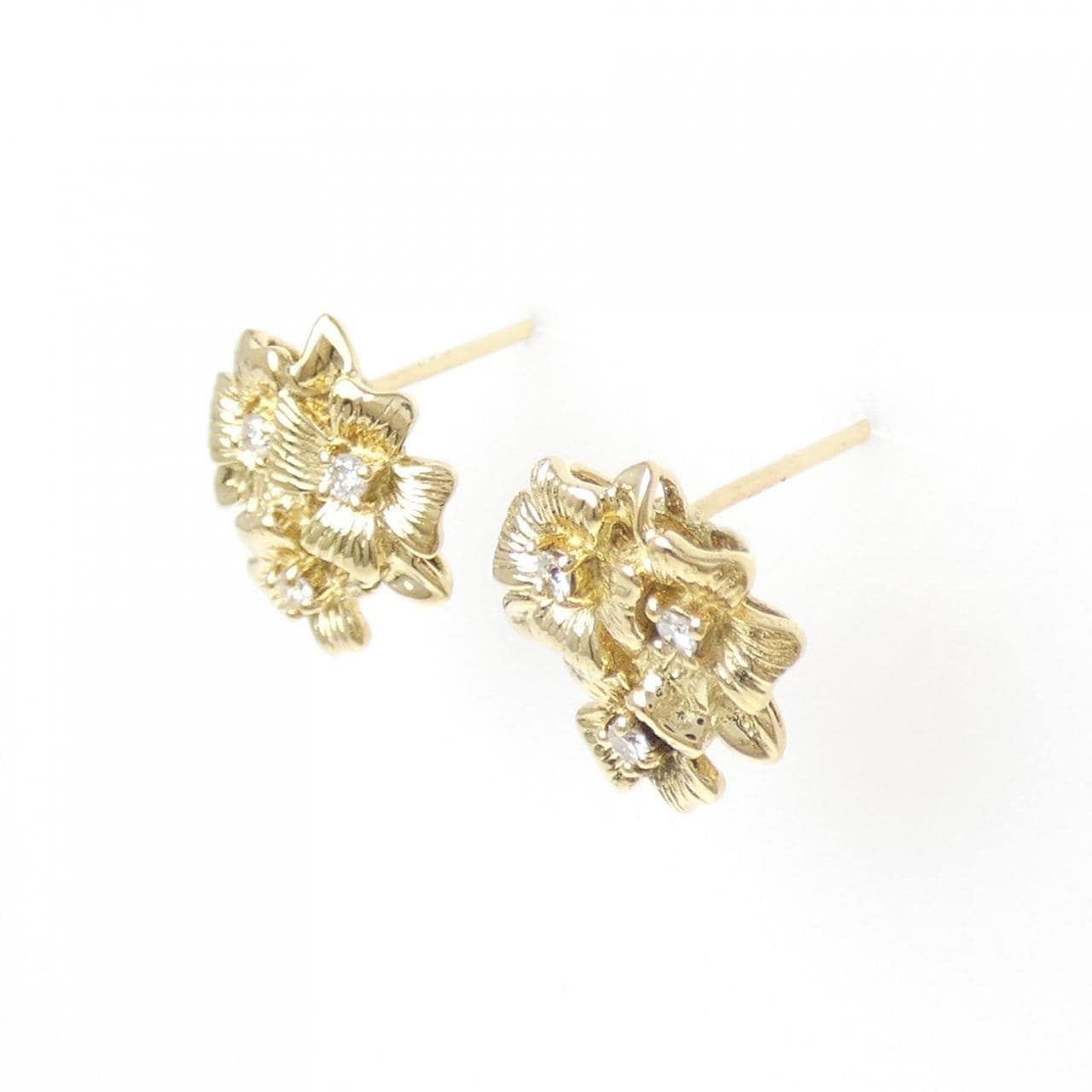 K18YG フラワー ダイヤモンド ピアス 0.08CT