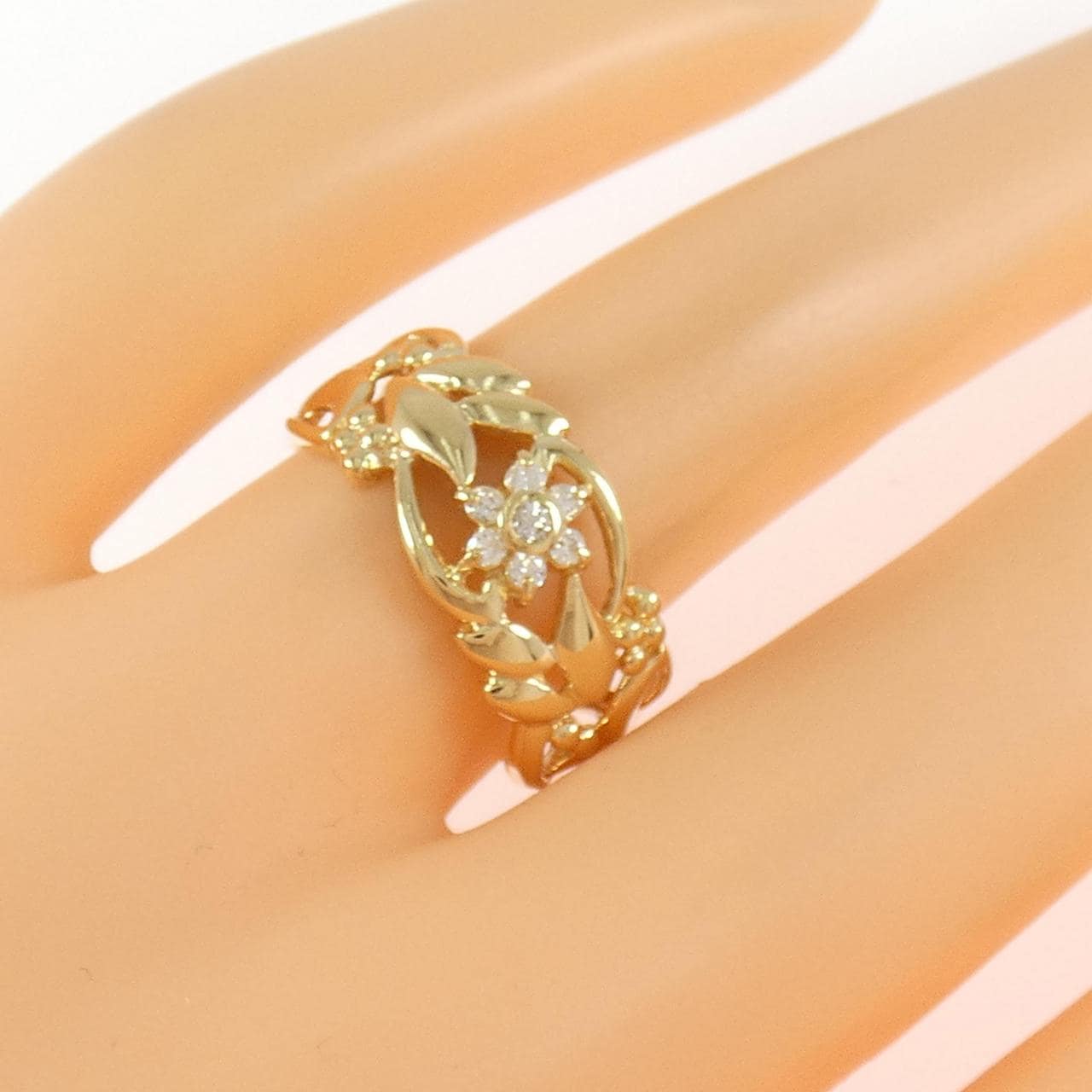K18YG フラワー ダイヤモンド リング 0.10CT