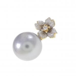 K18YG/K18WG フラワー 黒蝶パール ペンダント 10.3mm