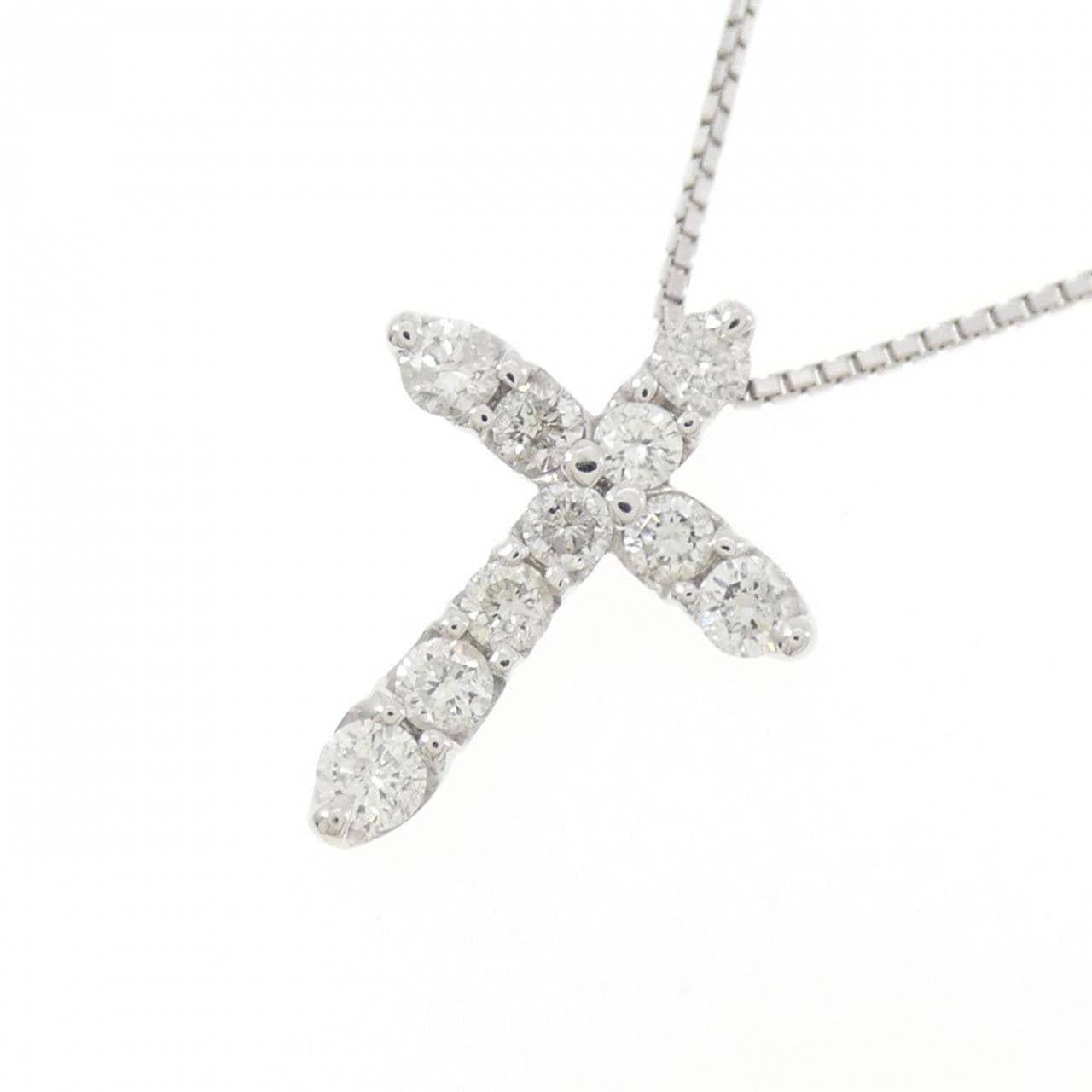K18WG クロス ダイヤモンド ネックレス 0.50CT